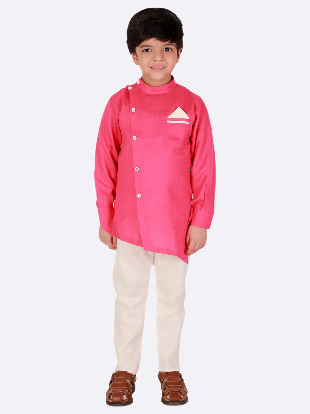 

Superminis Boys Magenta Angrakha Pure Cotton Kurta with Pyjamas
