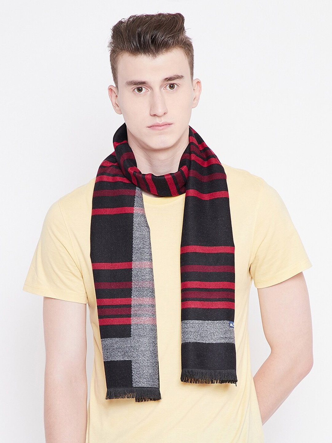 

Alvaro Castagnino Men Black & Red Striped Muffler