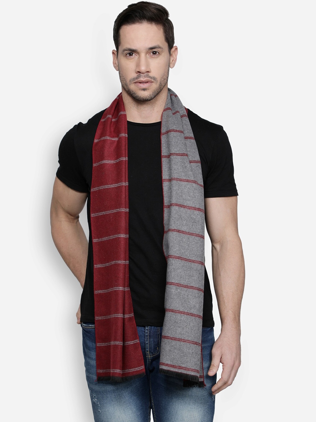 

Alvaro Castagnino Men Maroon & Grey Striped Muffler