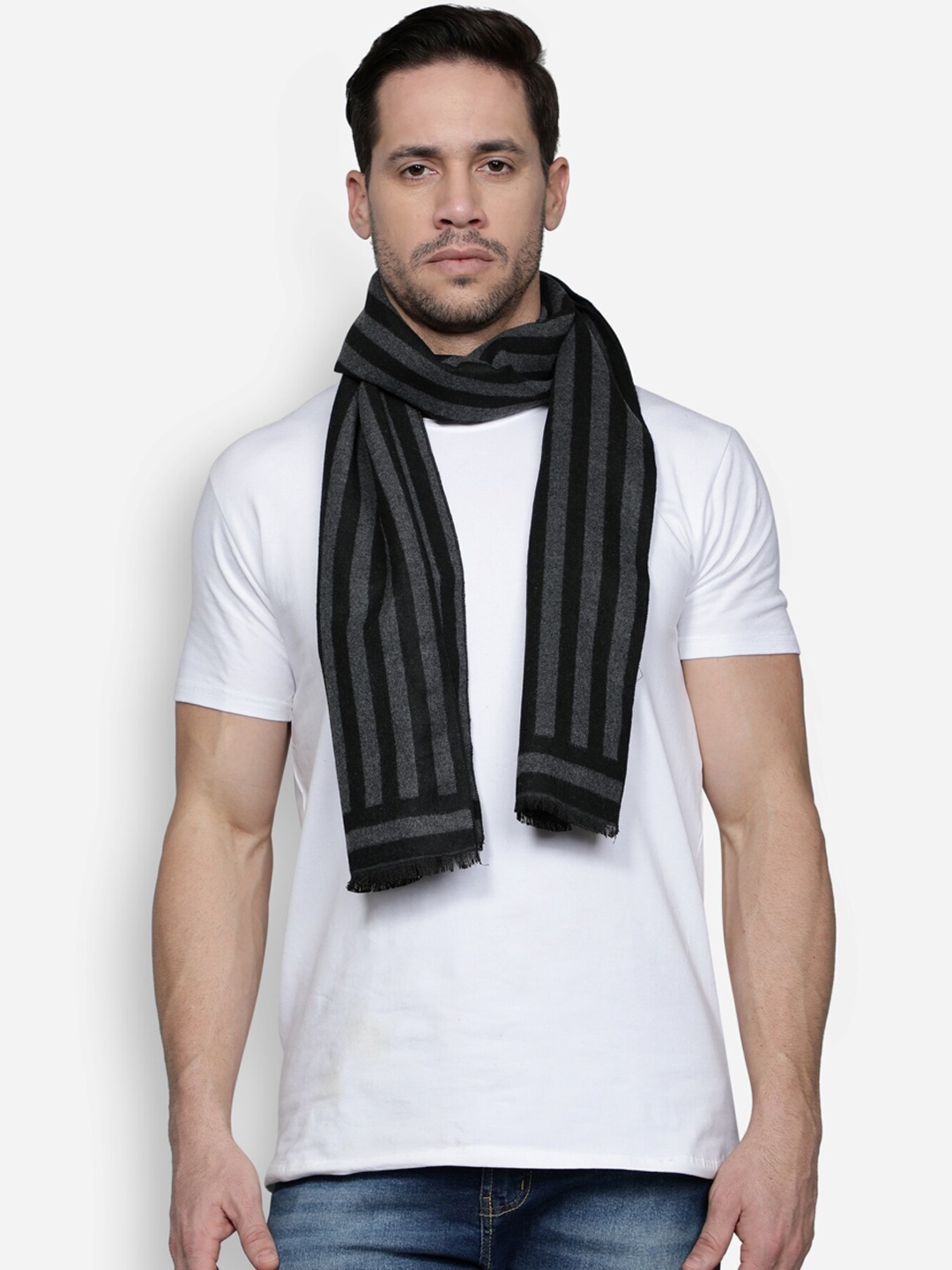 

Alvaro Castagnino Men Black & Grey Striped Muffler