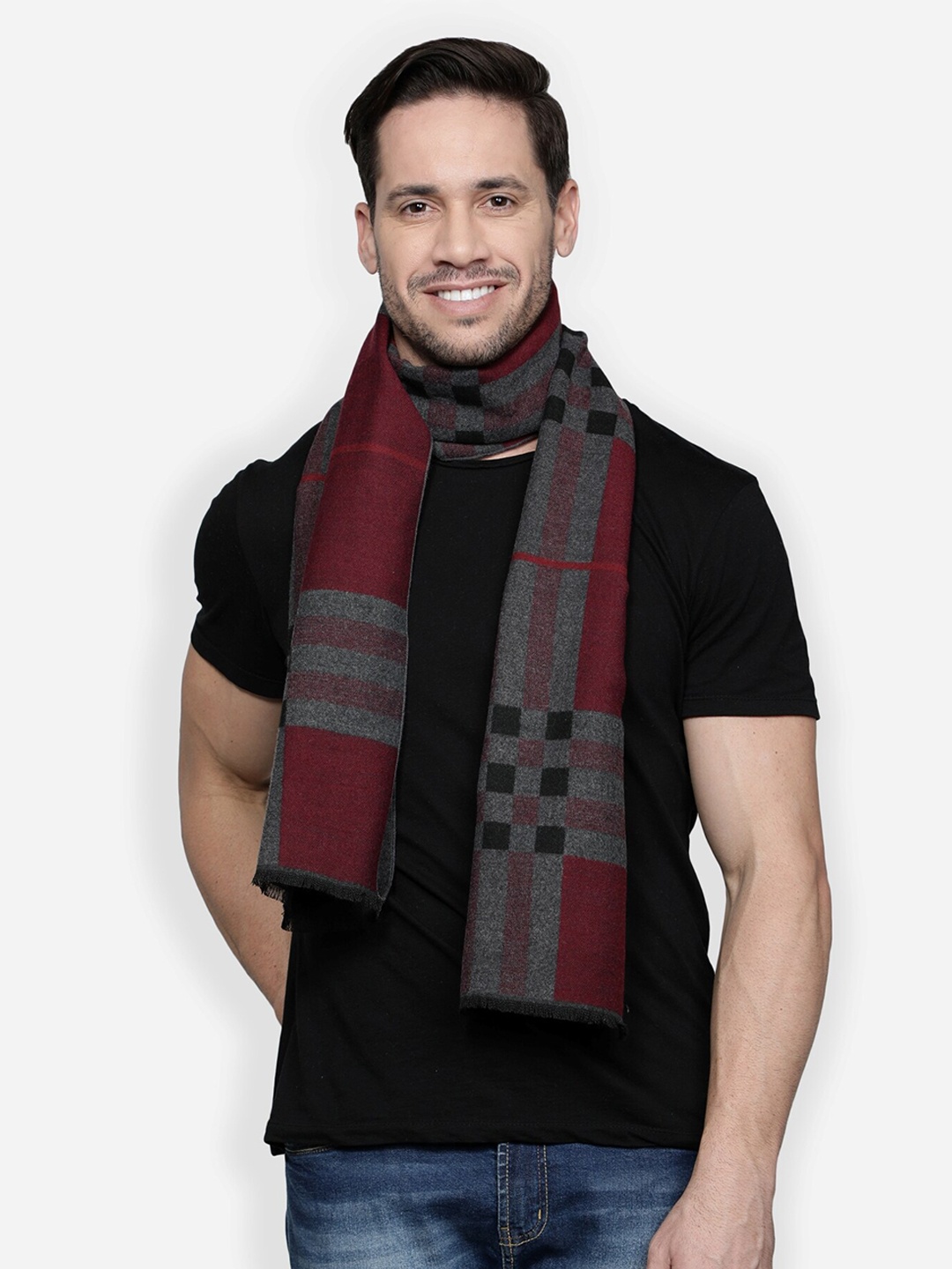 

Alvaro Castagnino Men Maroon & Grey Checked Muffler