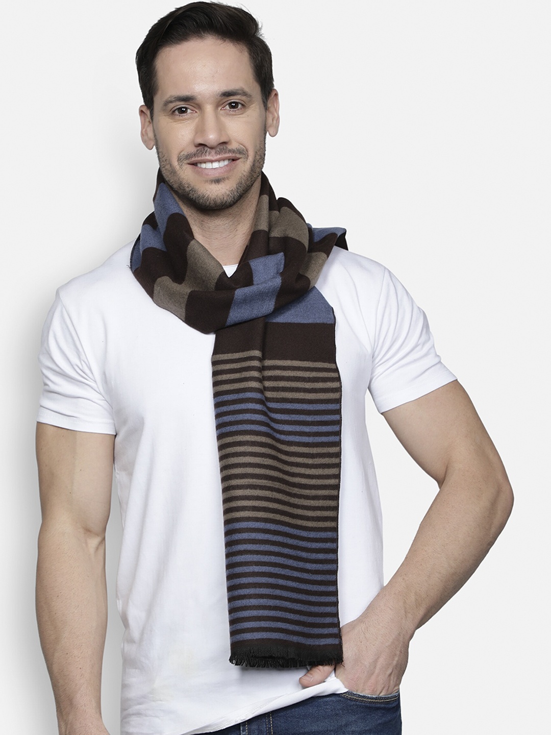 

Alvaro Castagnino Men Brown & Blue Striped Muffler