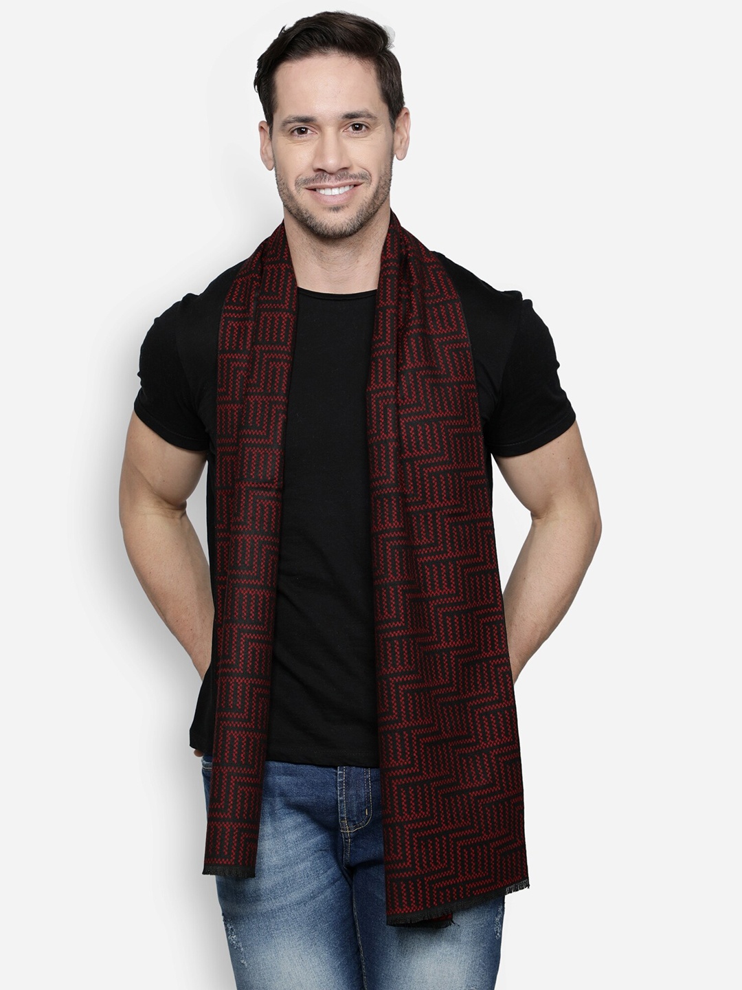 

Alvaro Castagnino Men Maroon & Black Printed Muffler
