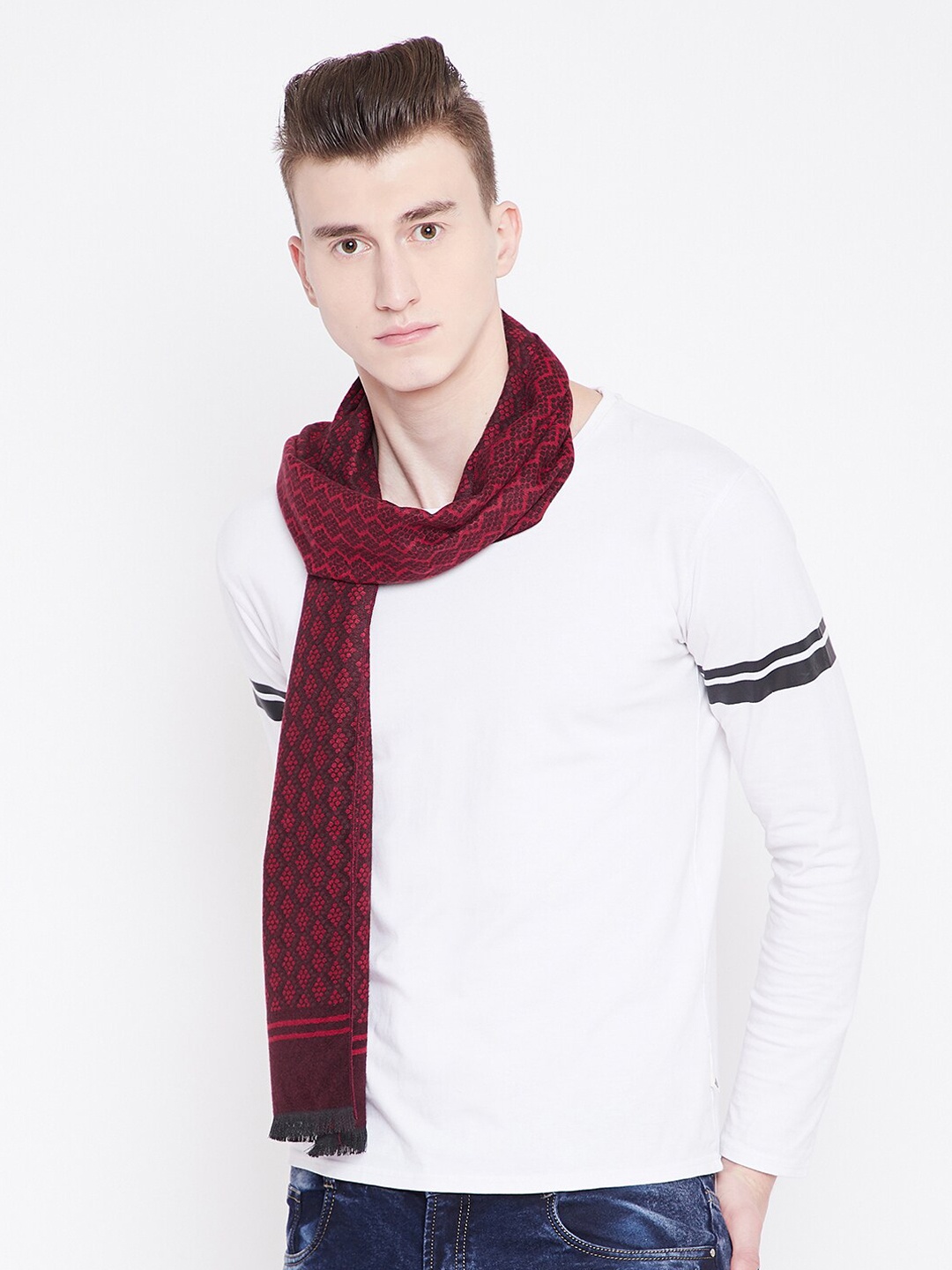 

Alvaro Castagnino Men Maroon & Black Printed Muffler