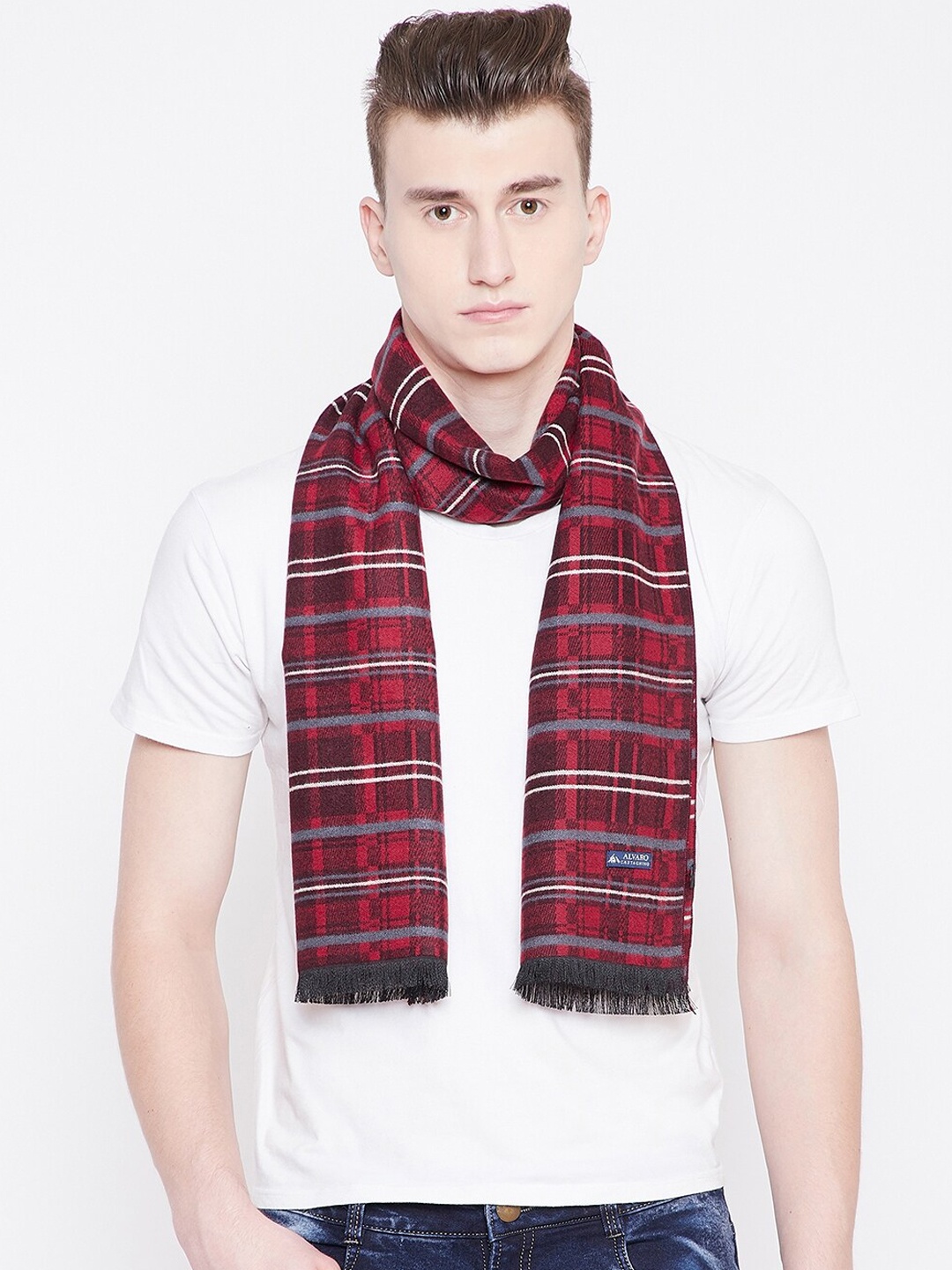 

Alvaro Castagnino Men Maroon & Black Checked Muffler