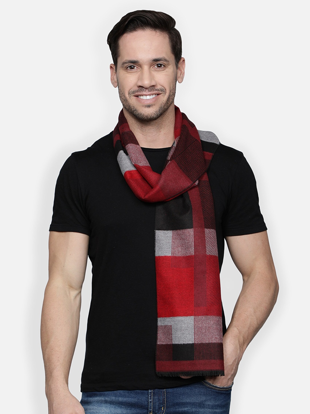 

Alvaro Castagnino Men Maroon & Grey Checked Muffler