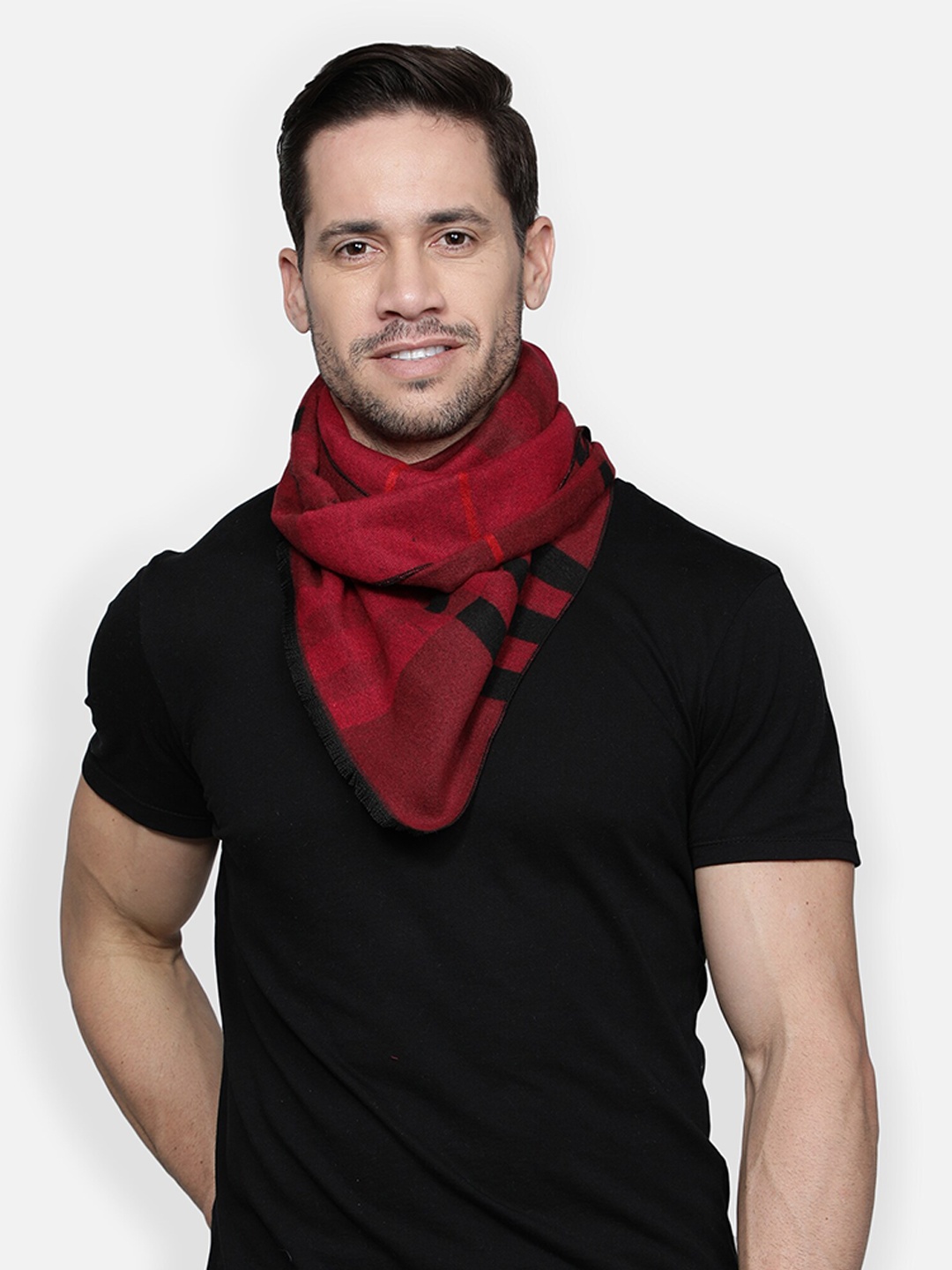 

Alvaro Castagnino Men Maroon & Black Checked Muffler