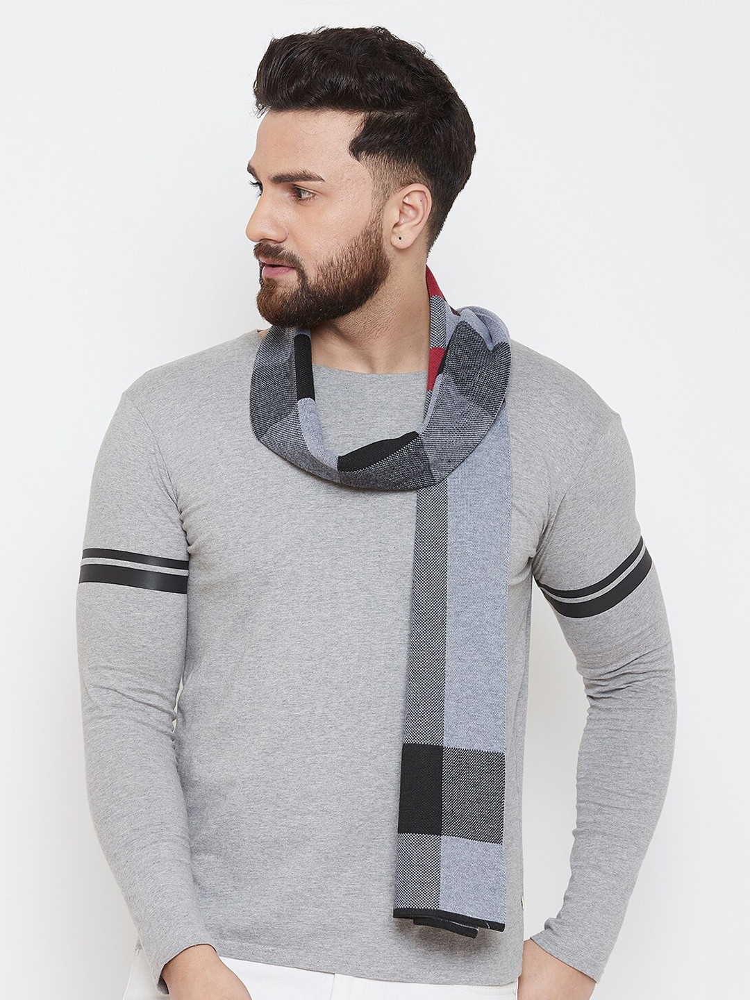 

Alvaro Castagnino Men Grey & Red Checked Muffler