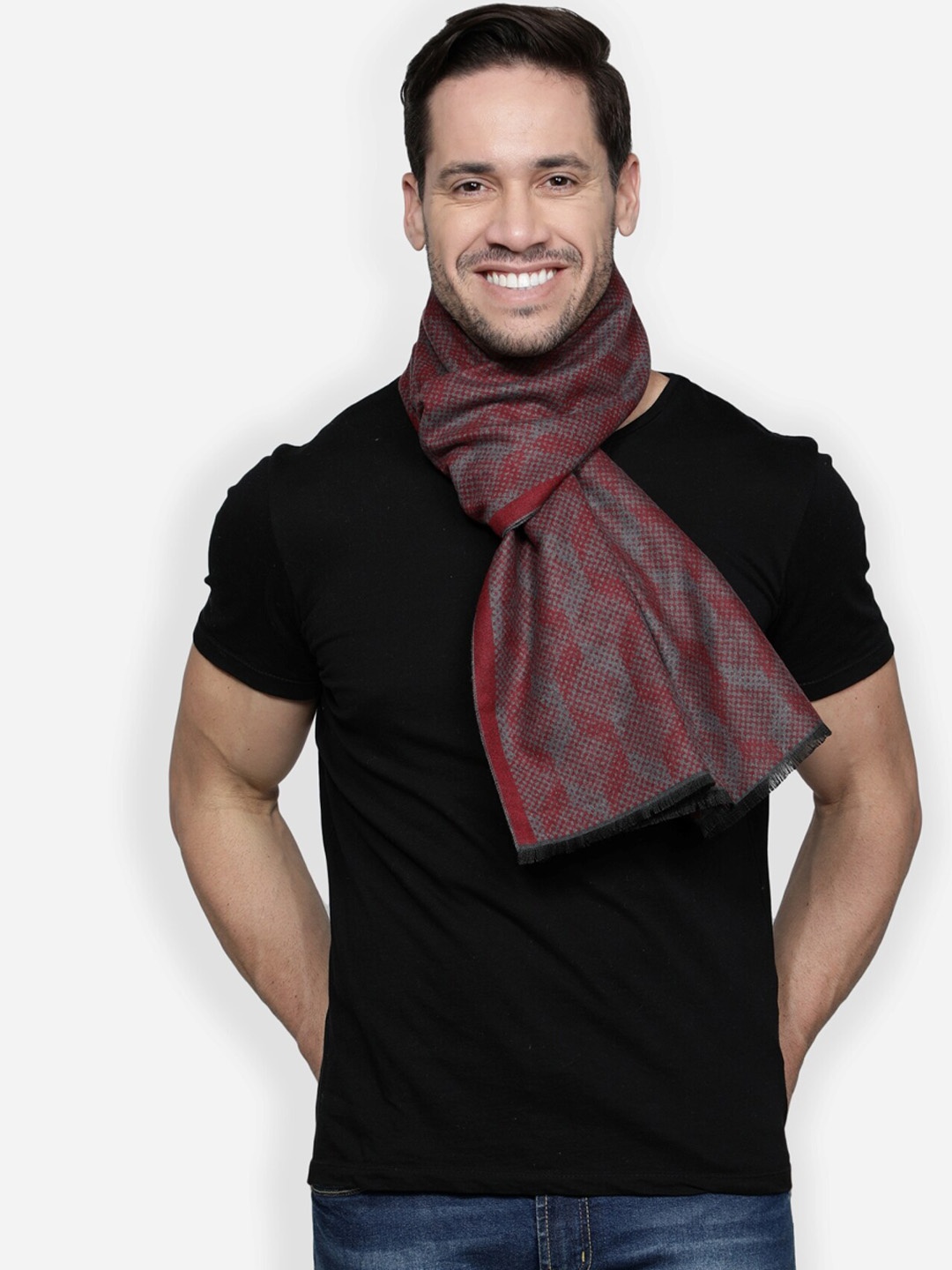 

Alvaro Castagnino Men Maroon & Grey Printed Muffler