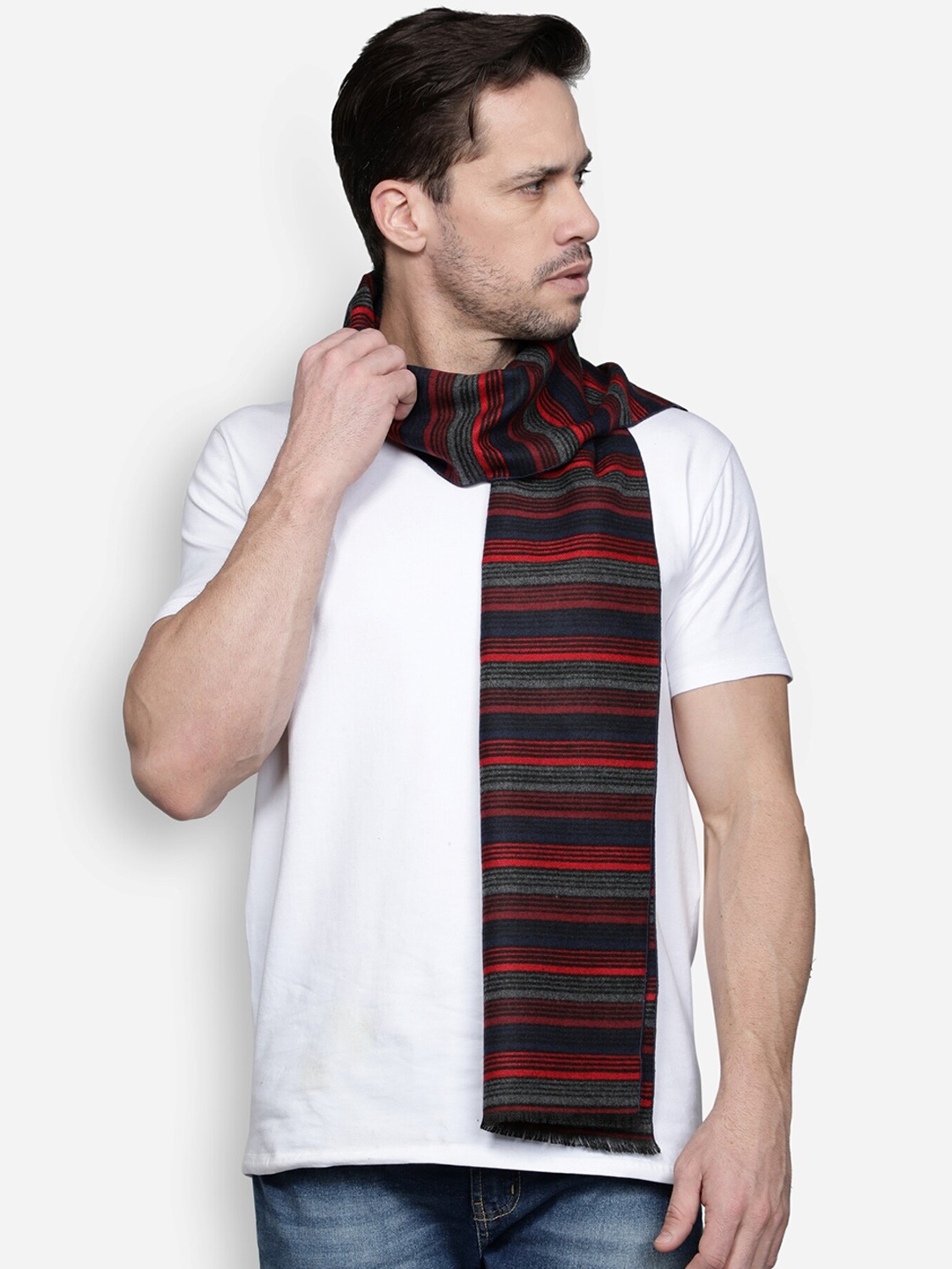 

Alvaro Castagnino Men Red & Grey Striped Muffler