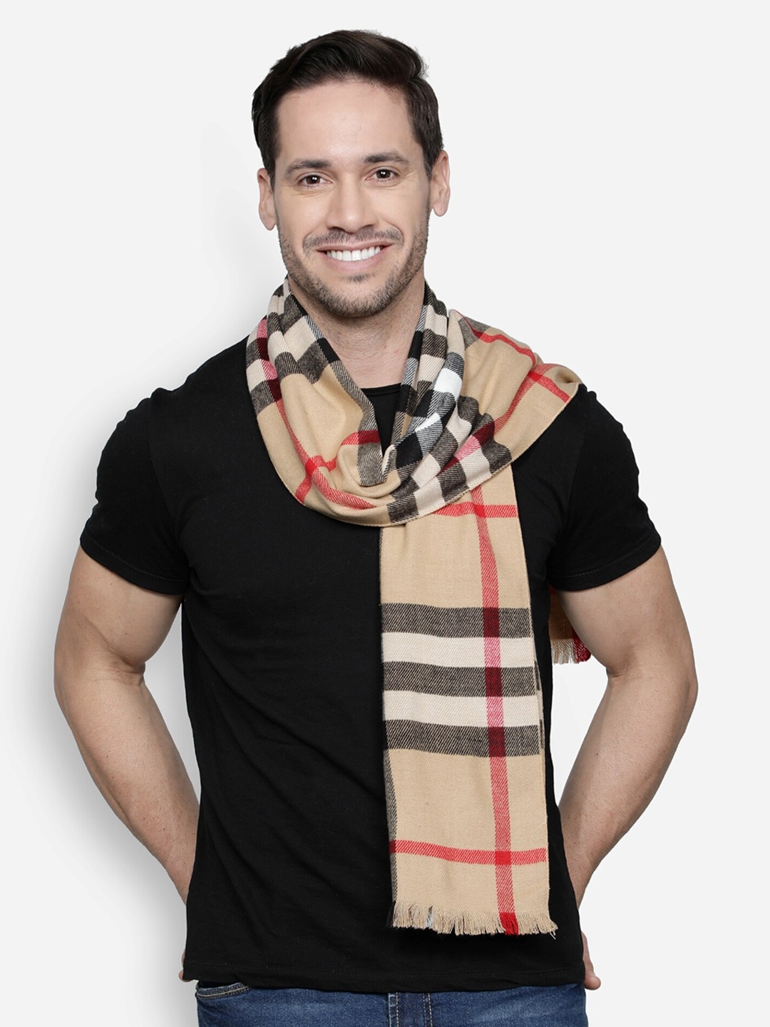 

Alvaro Castagnino Men Beige & Black Checked Muffler