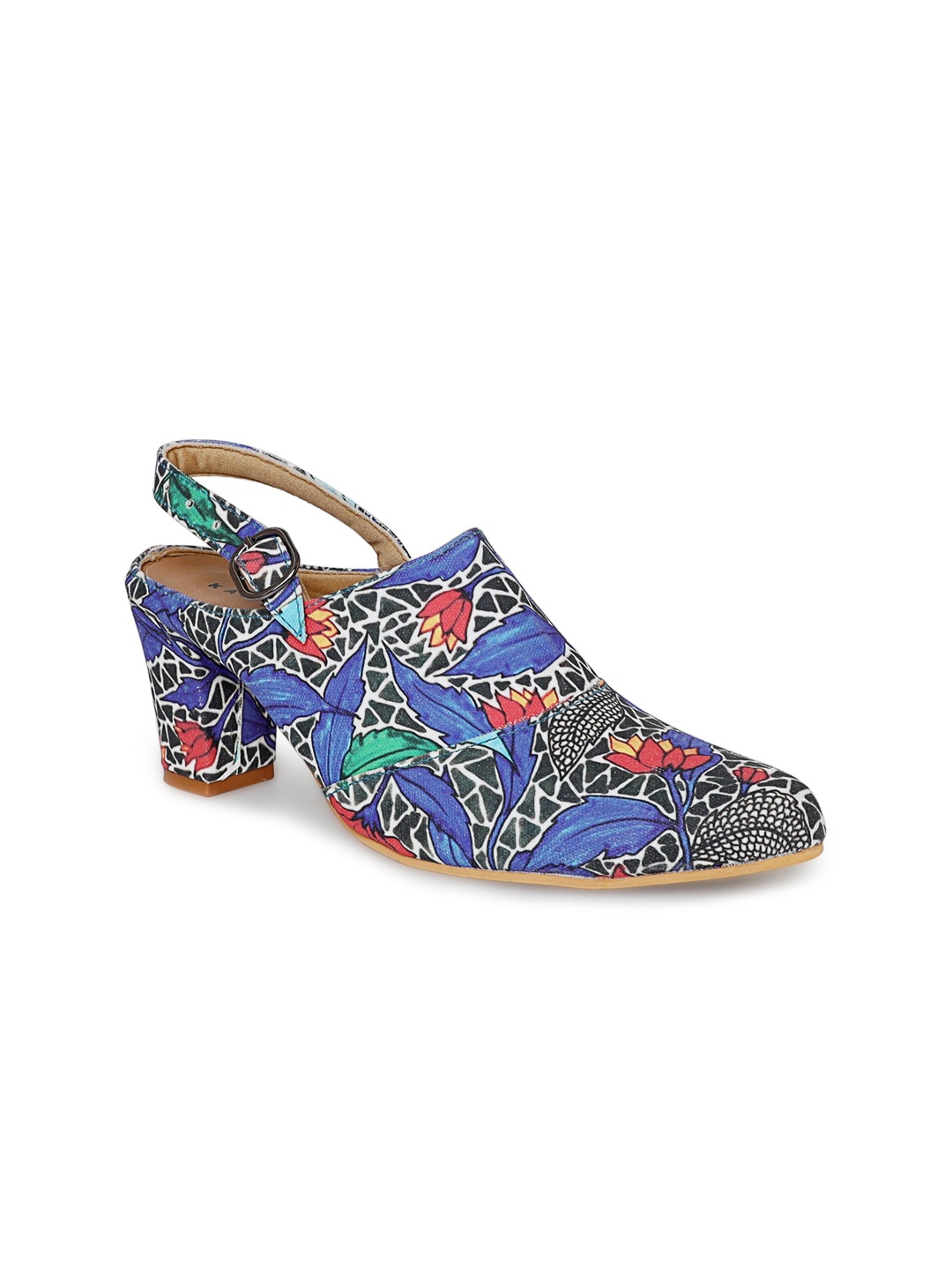 

Kanvas Blue & Black Printed Block Pumps