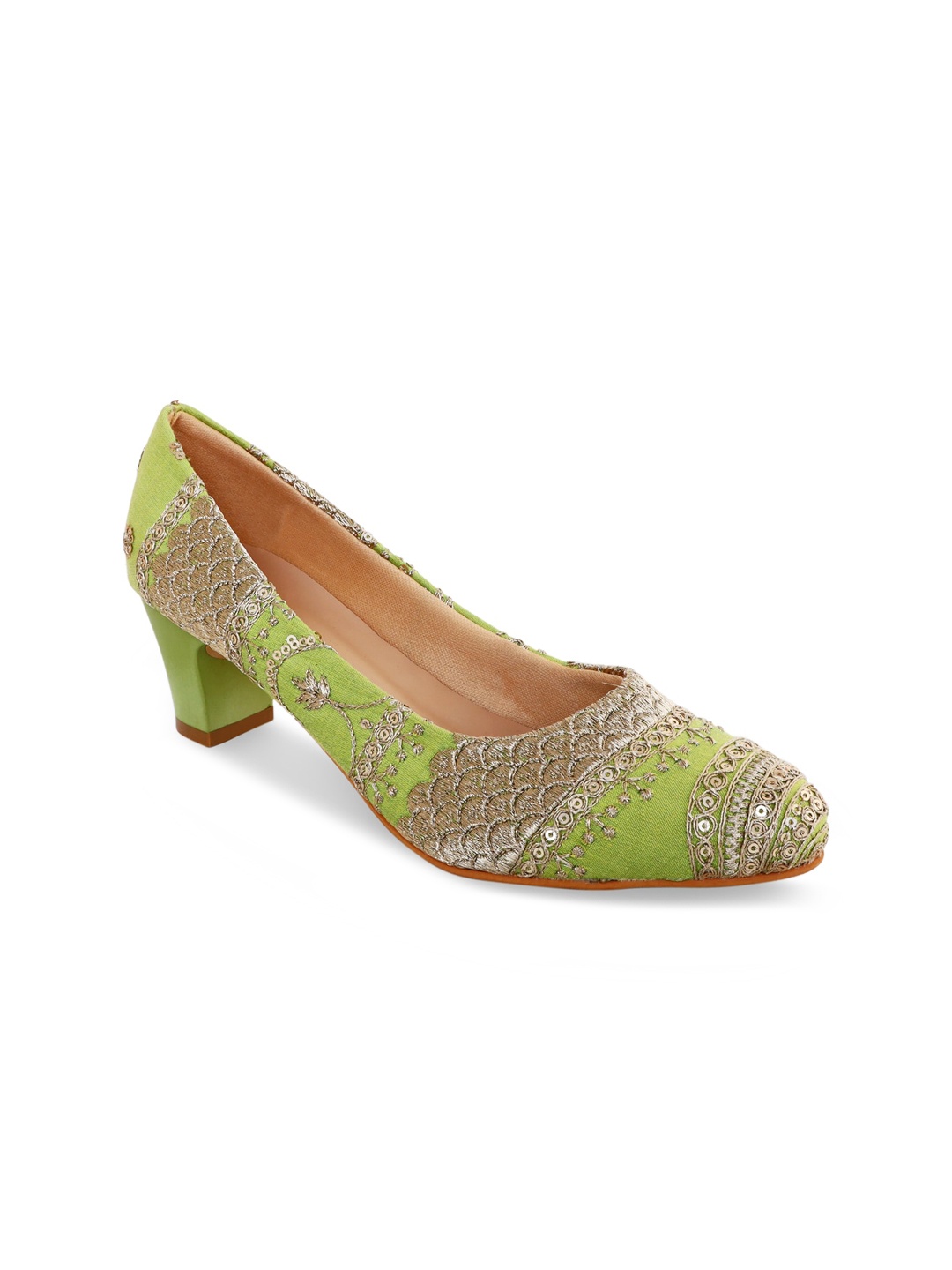 

Kanvas Women Green Printed Ethnic Block Pumps