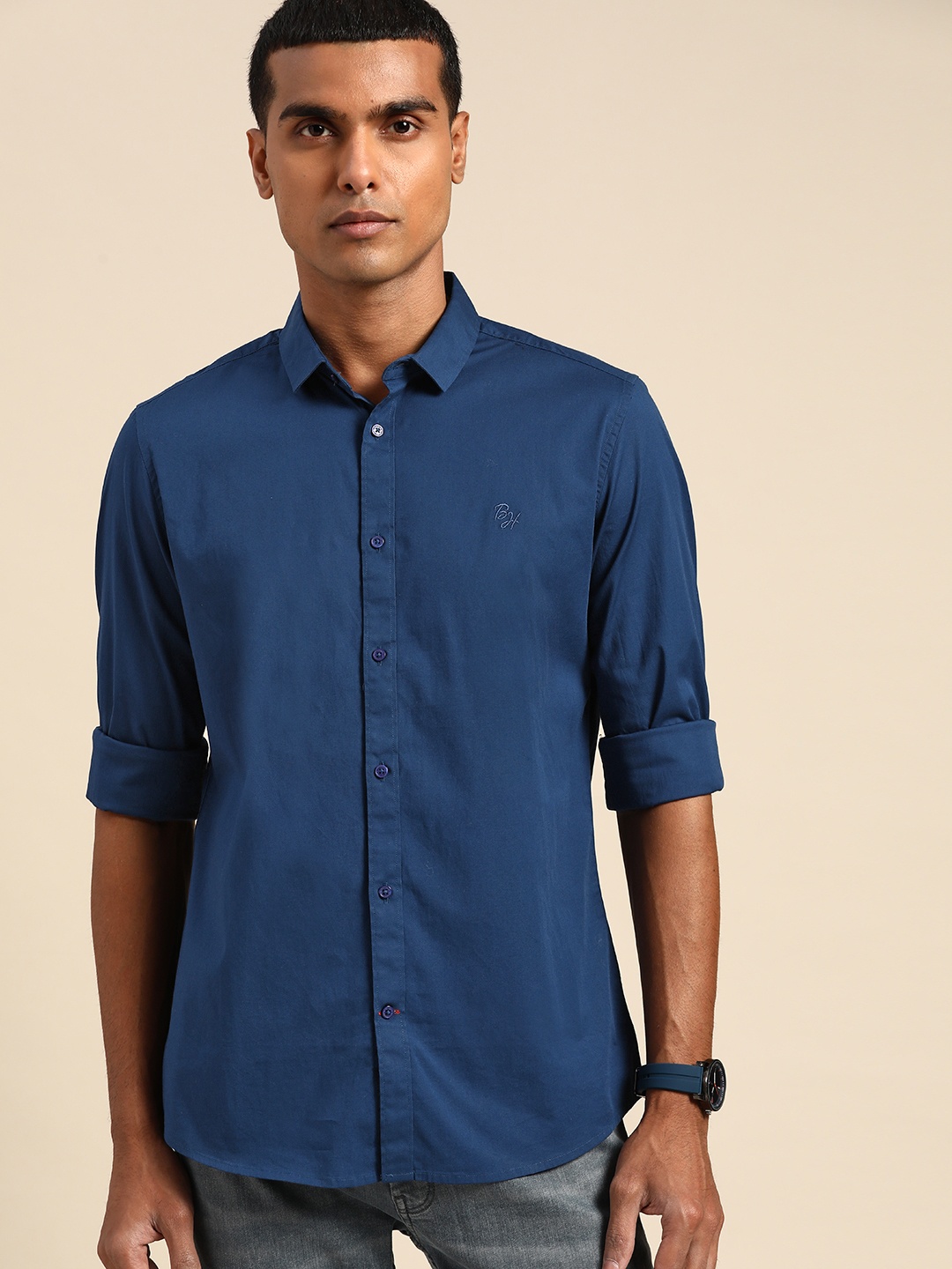 

Being Human Men Navy Blue Solid Slim Fit Casual Shirt
