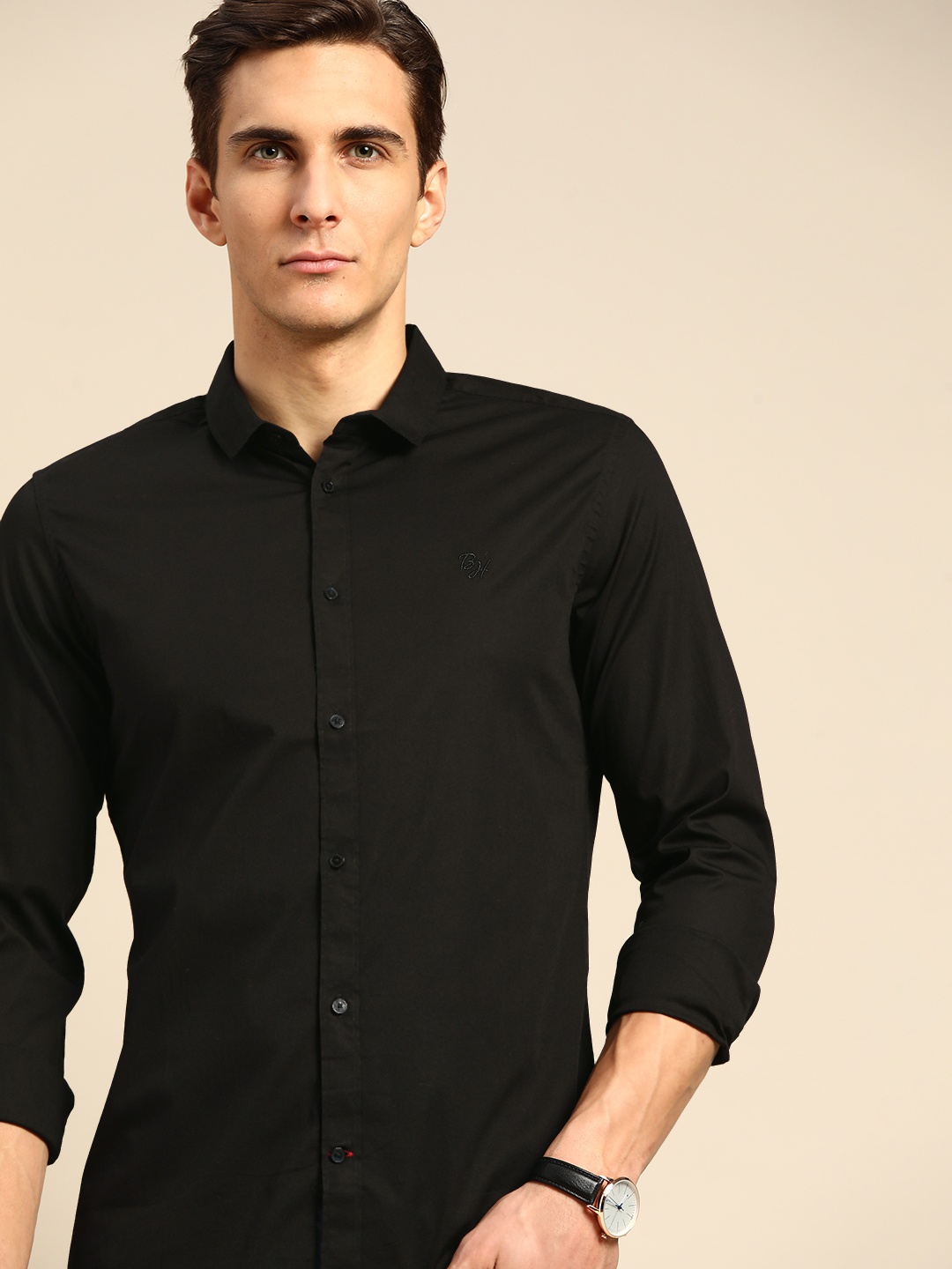 

Being Human Men Black Super Slim Fit Solid Casual Shirt