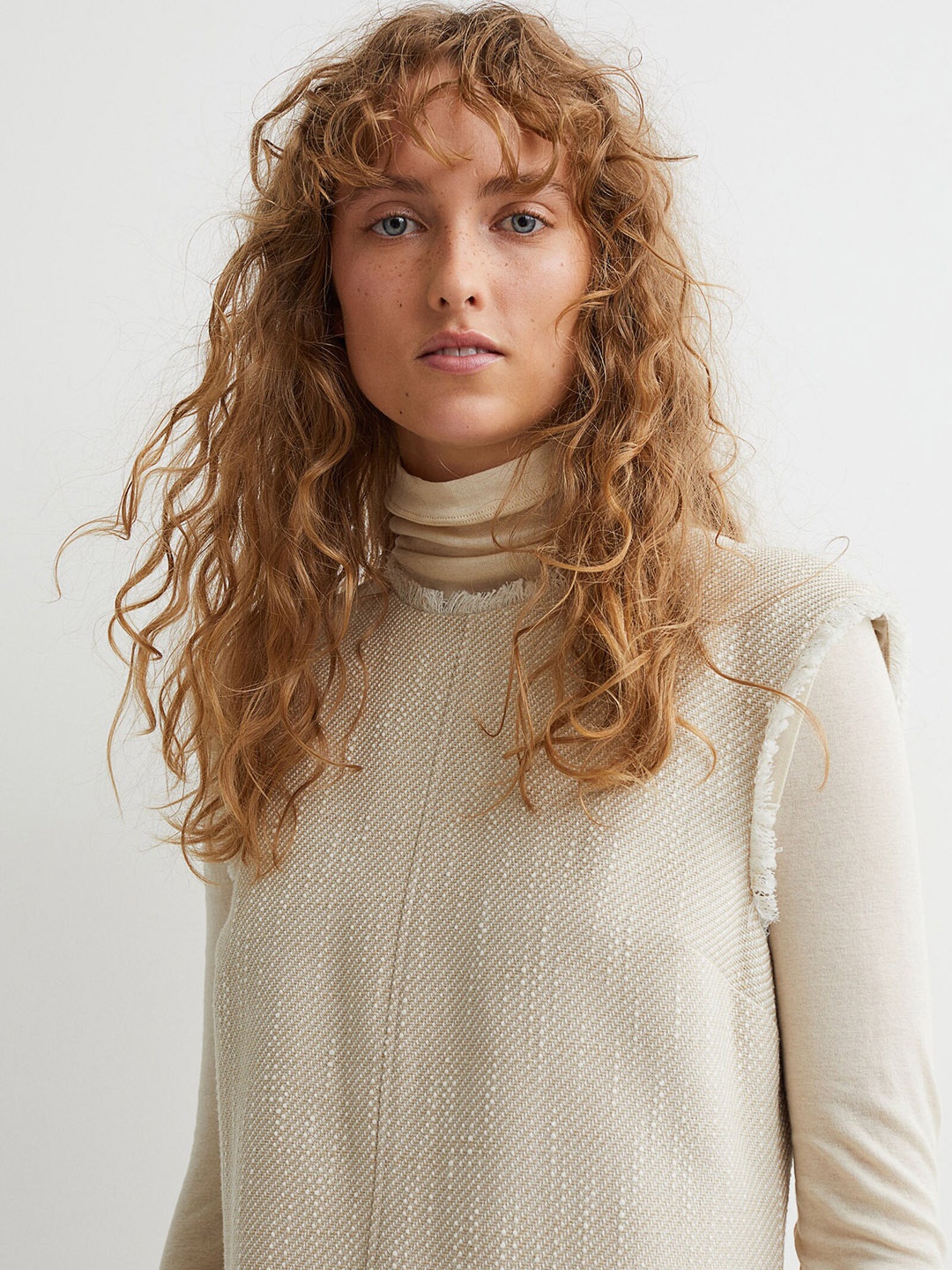 

H&M Women Beige Jacquard-weave Dress
