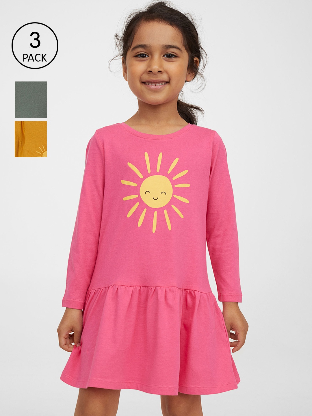 

H&M Girls 3-Pack Jersey Dresses, Green