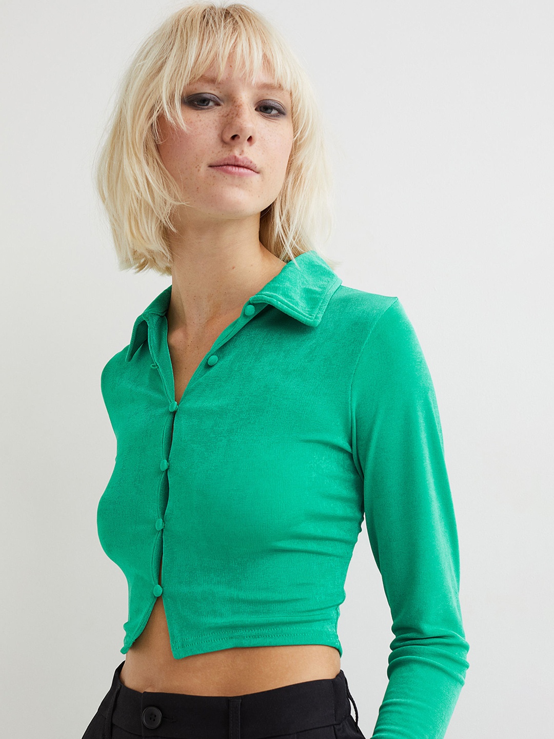 

H&M Women Green Jersey shirt