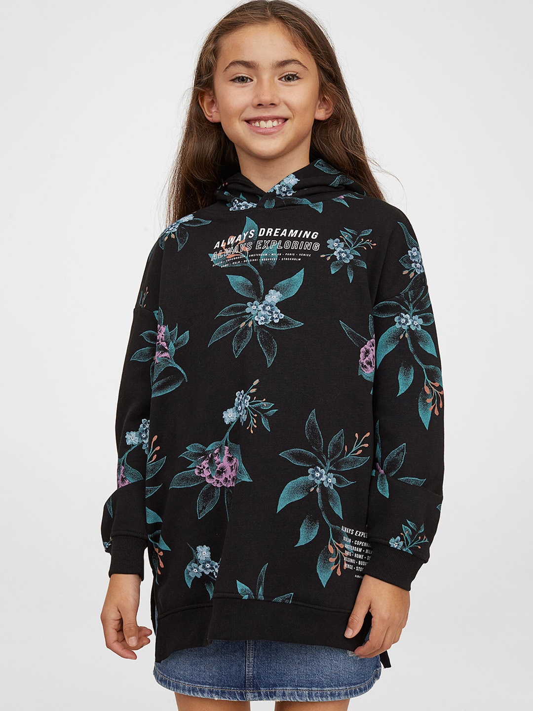 

H&M girls Black & Green Oversized hoodie