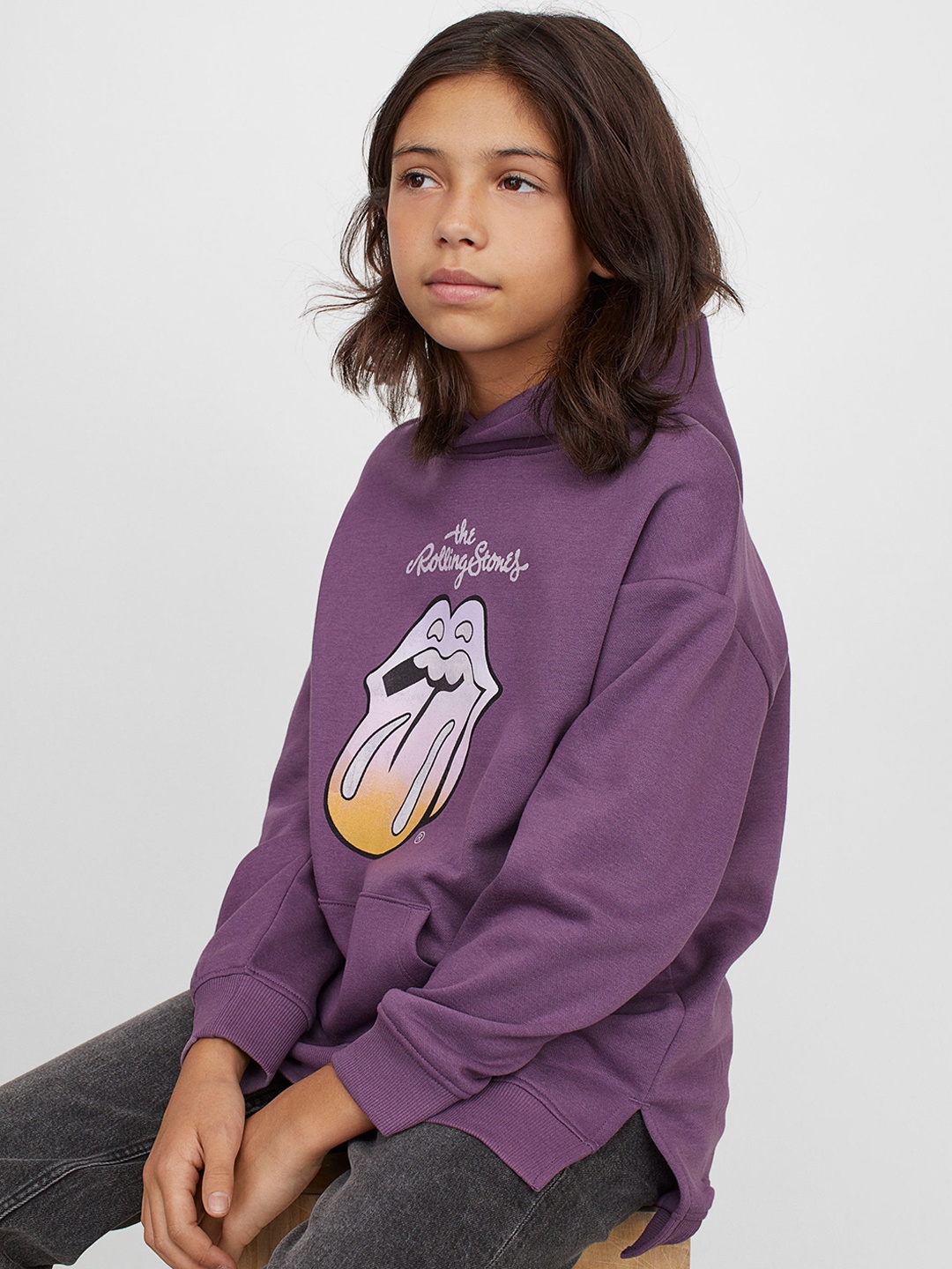 

H&M Girls Purple Oversized printed hoodie