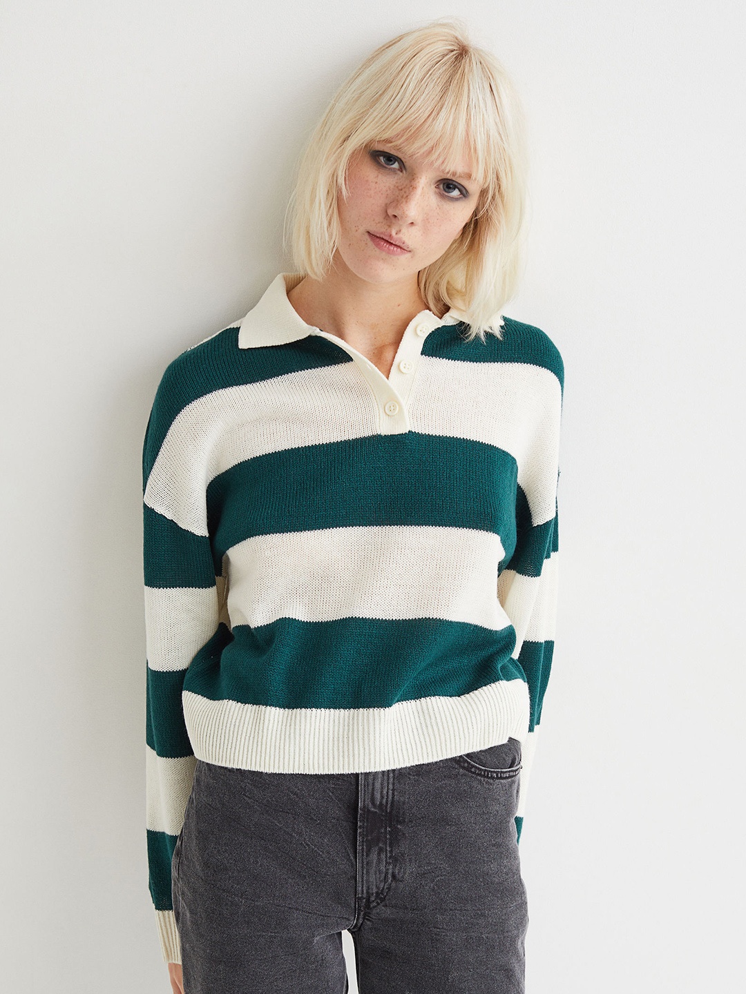 

H&M Women Collared Jumper, Green