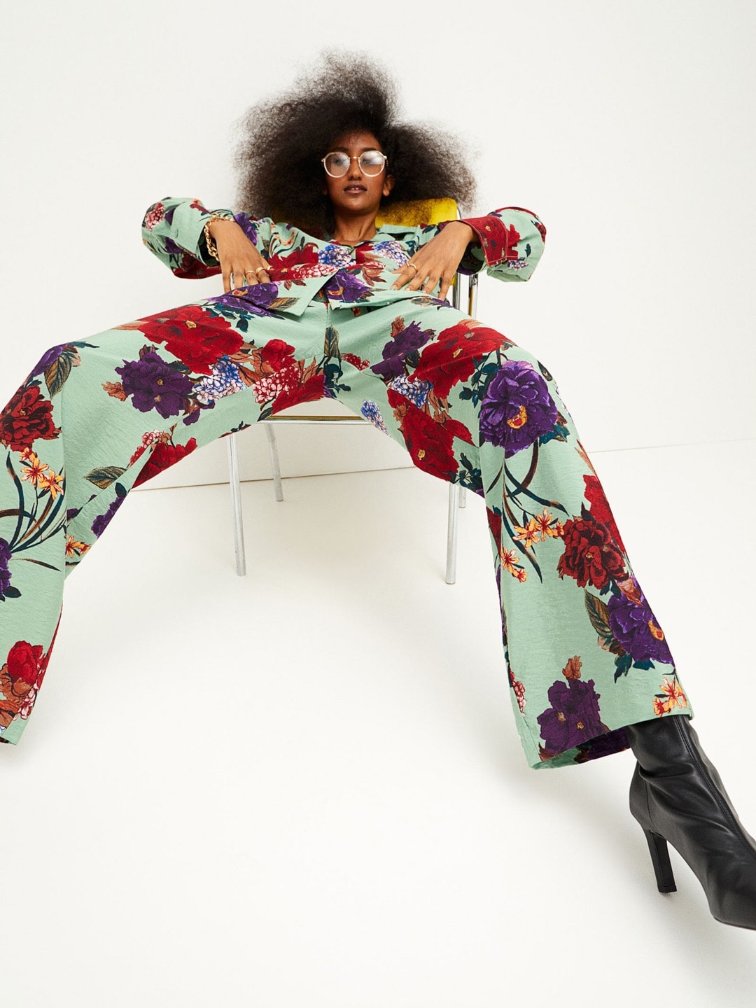 

H&M Women Green Printed Wide trousers