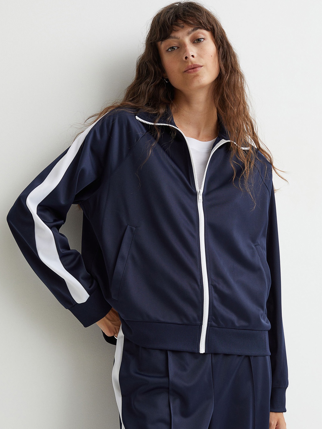 

H&M Women Blue & White Track Jacket