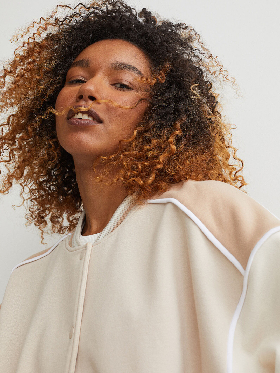 

H&M Women Beige Baseball jacket