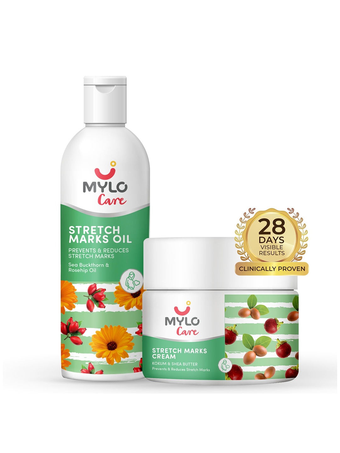 

Mylo Unisex Stretch Marks Combo Oil & Cream - 100 ml (each), White
