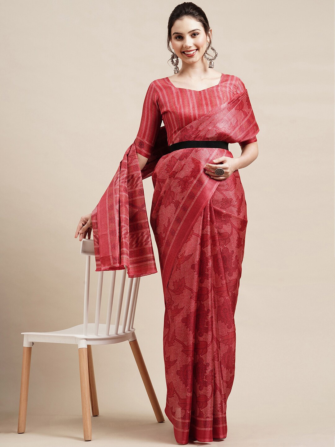 

Saree mall Red & White Ethnic Motifs Art Silk Saree