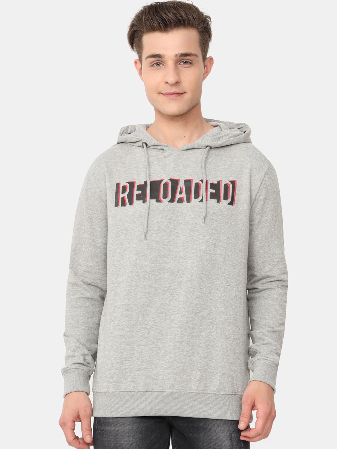 

ARDEUR Men Cotton Grey Printed Hooded Sweatshirt