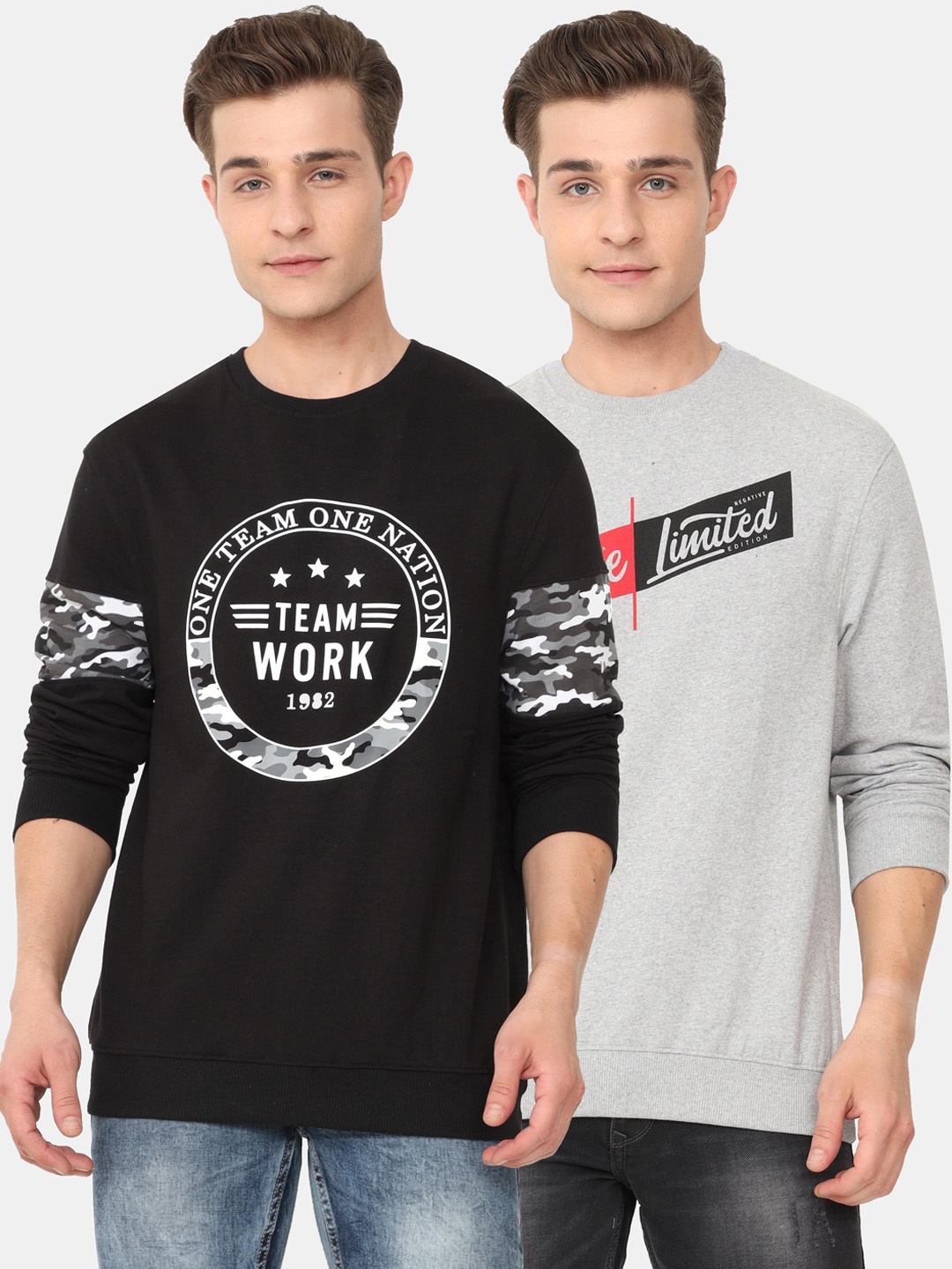 

ARDEUR Men Pack of 2 Black & Grey Printed Sweatshirt