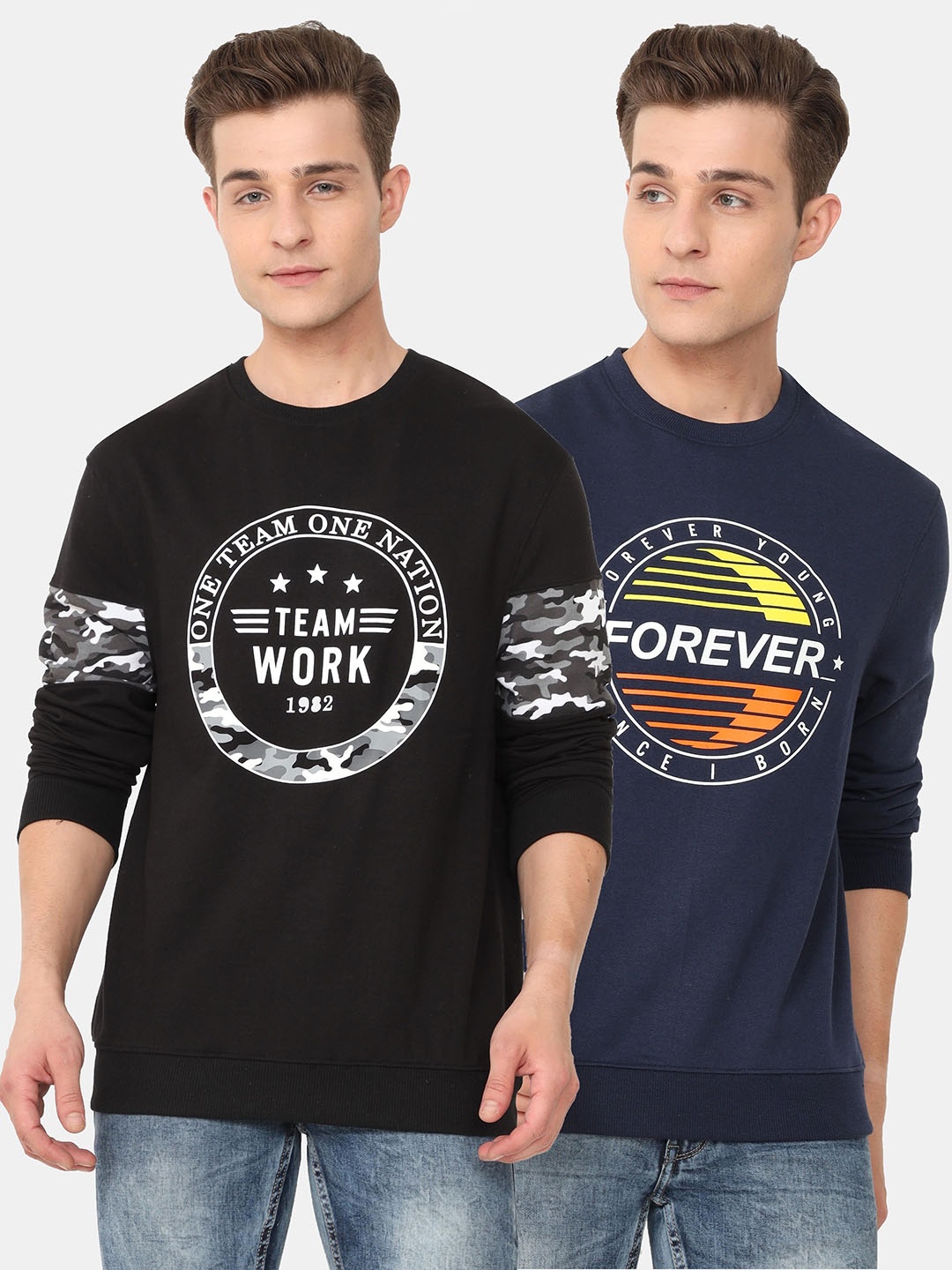 

ARDEUR Men Pack of 2 Printed Pure Cotton Sweatshirts, Black