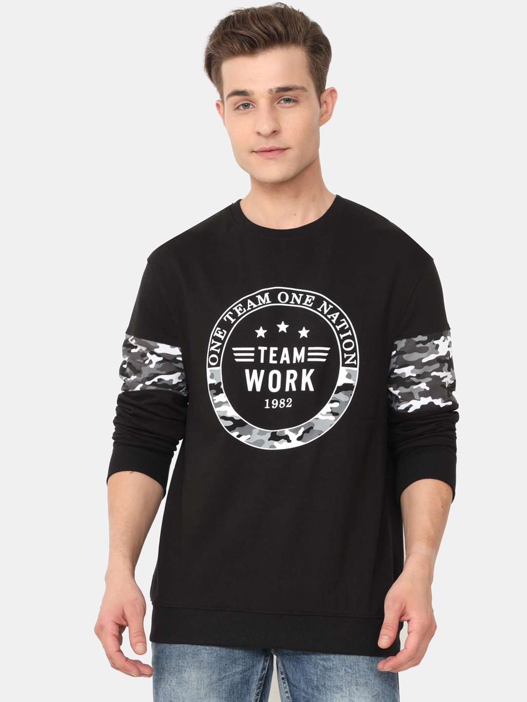 

ARDEUR Men Black Printed Cotton Sweatshirt