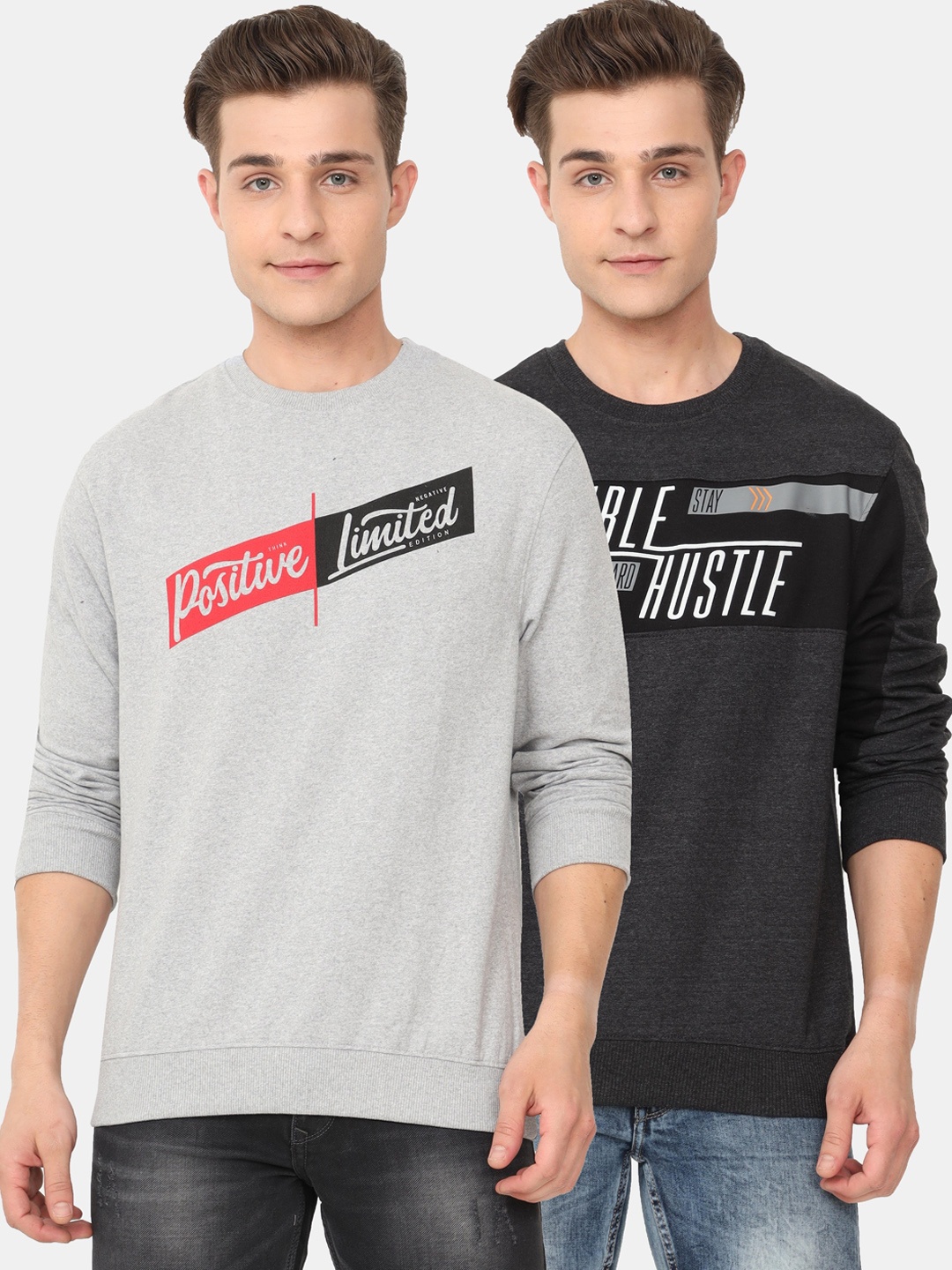 

ARDEUR Men Pack Of 2 Grey & Black Printed Sweatshirt
