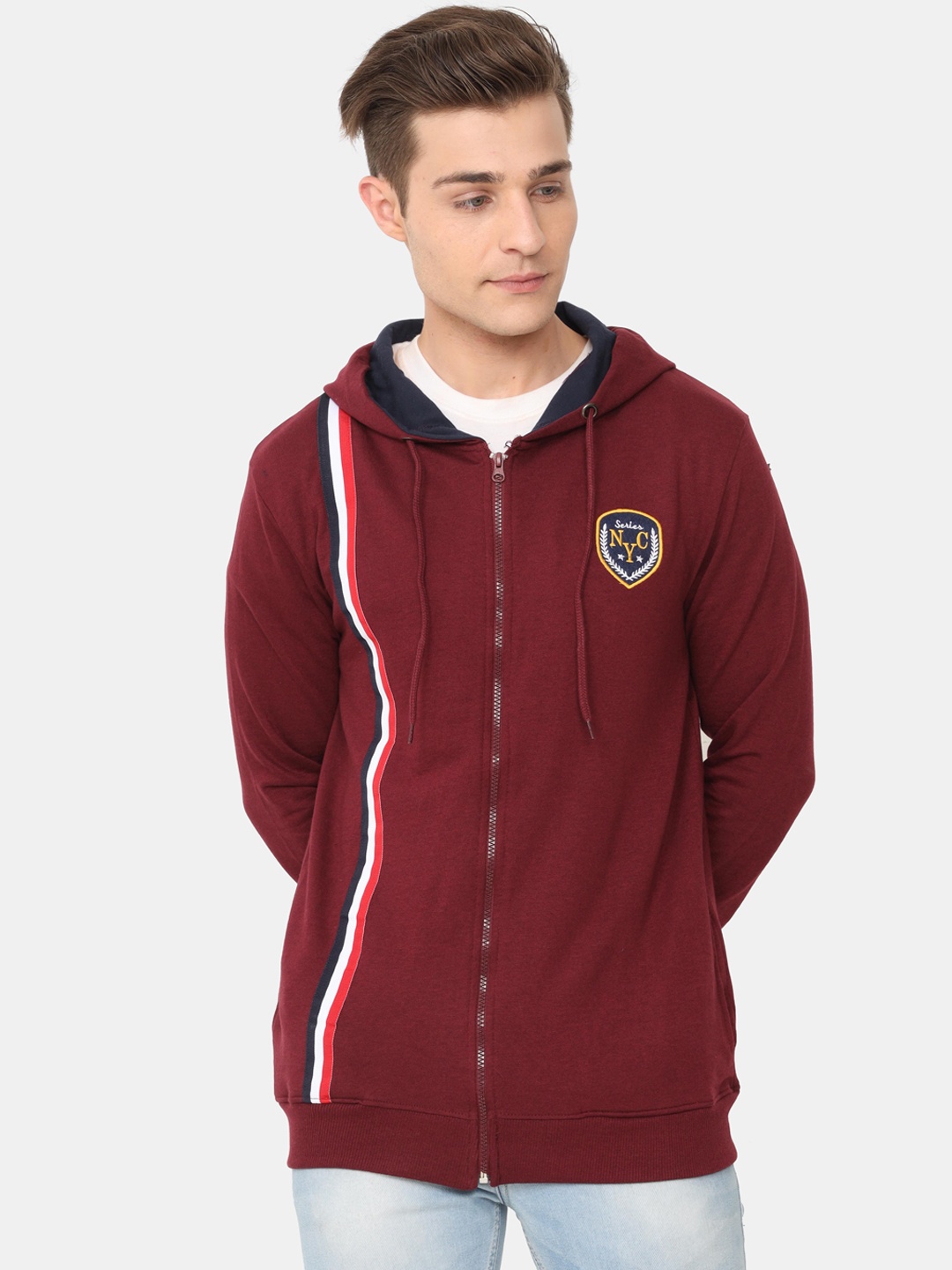 

ARDEUR Men Maroon Hooded Pure Cotton Sweatshirt