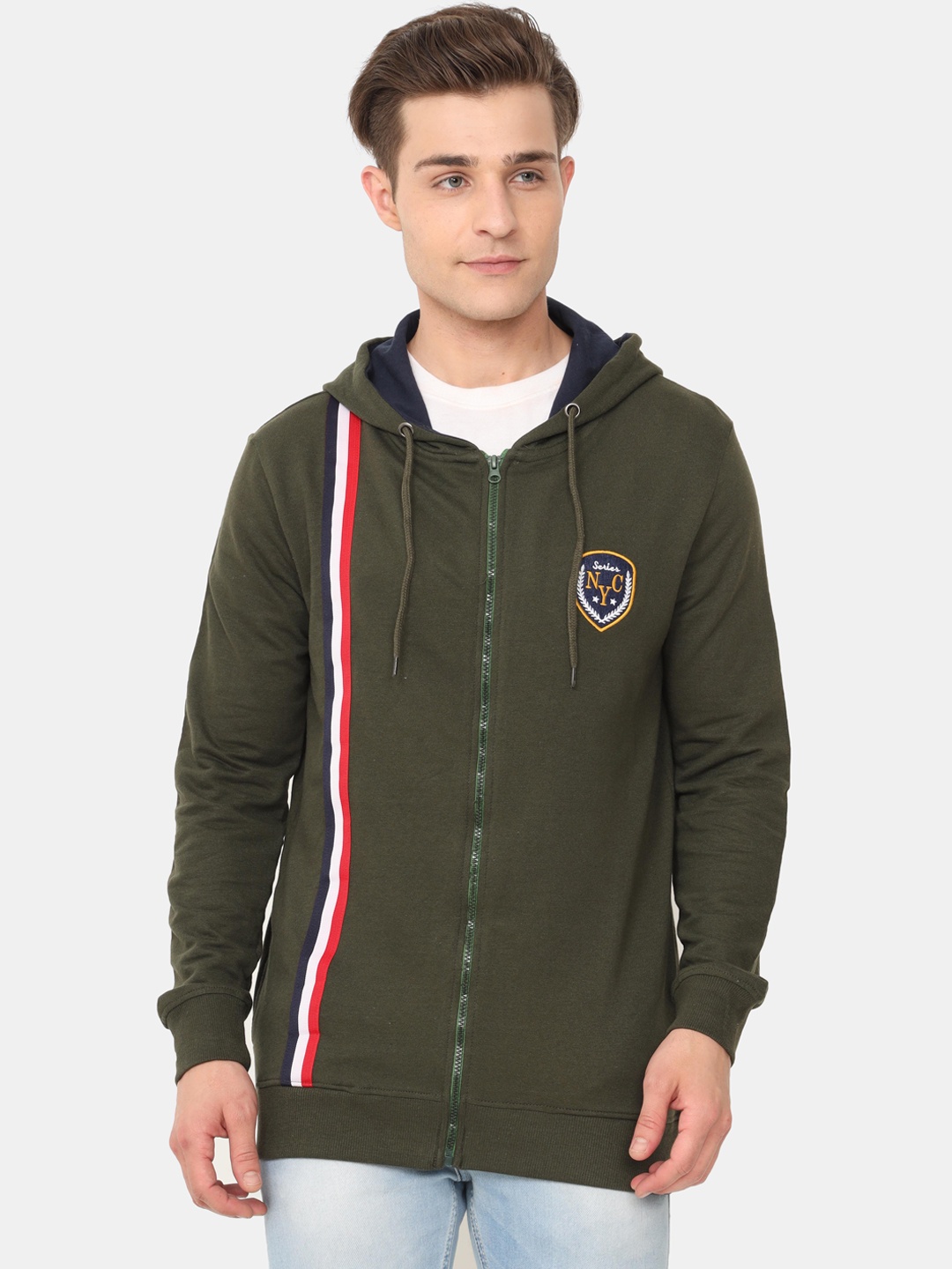 

ARDEUR Men Olive Green Hooded Sweatshirt