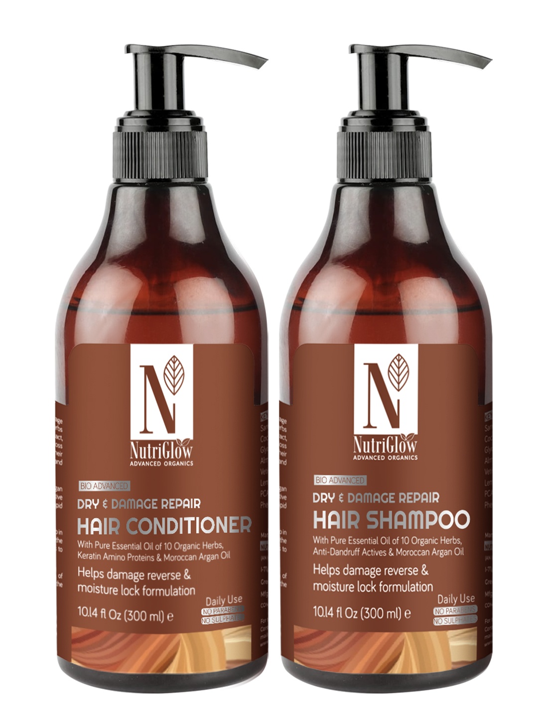 

Nutriglow Advanced Organics Dry & Damage Repair Hair Shampoo & Hair Conditioner 300ml Each, Multi