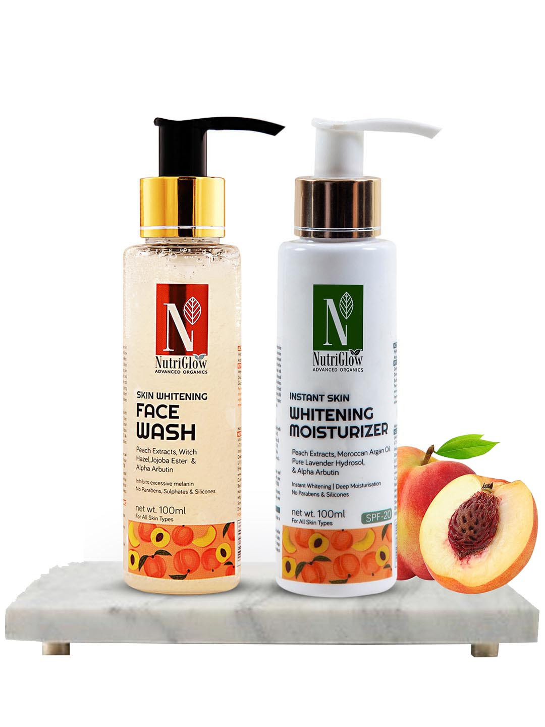 

Nutriglow Advanced Organics Skin Whitening Face Wash 100ml & Instant Moisturizer 100ml, Multi