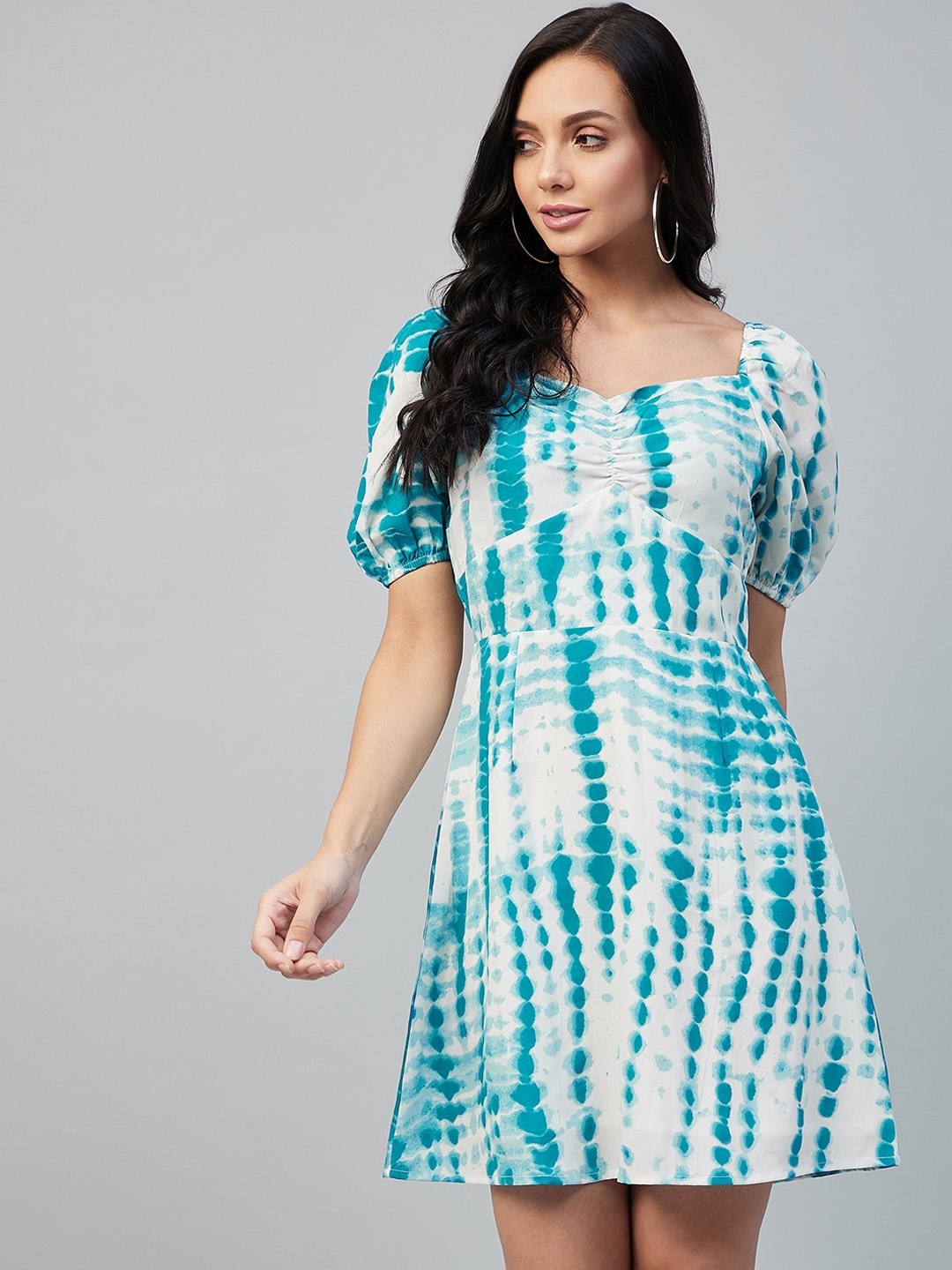 

RARE Blue & White Tie and Dye Dyed Crepe A-Line Dress