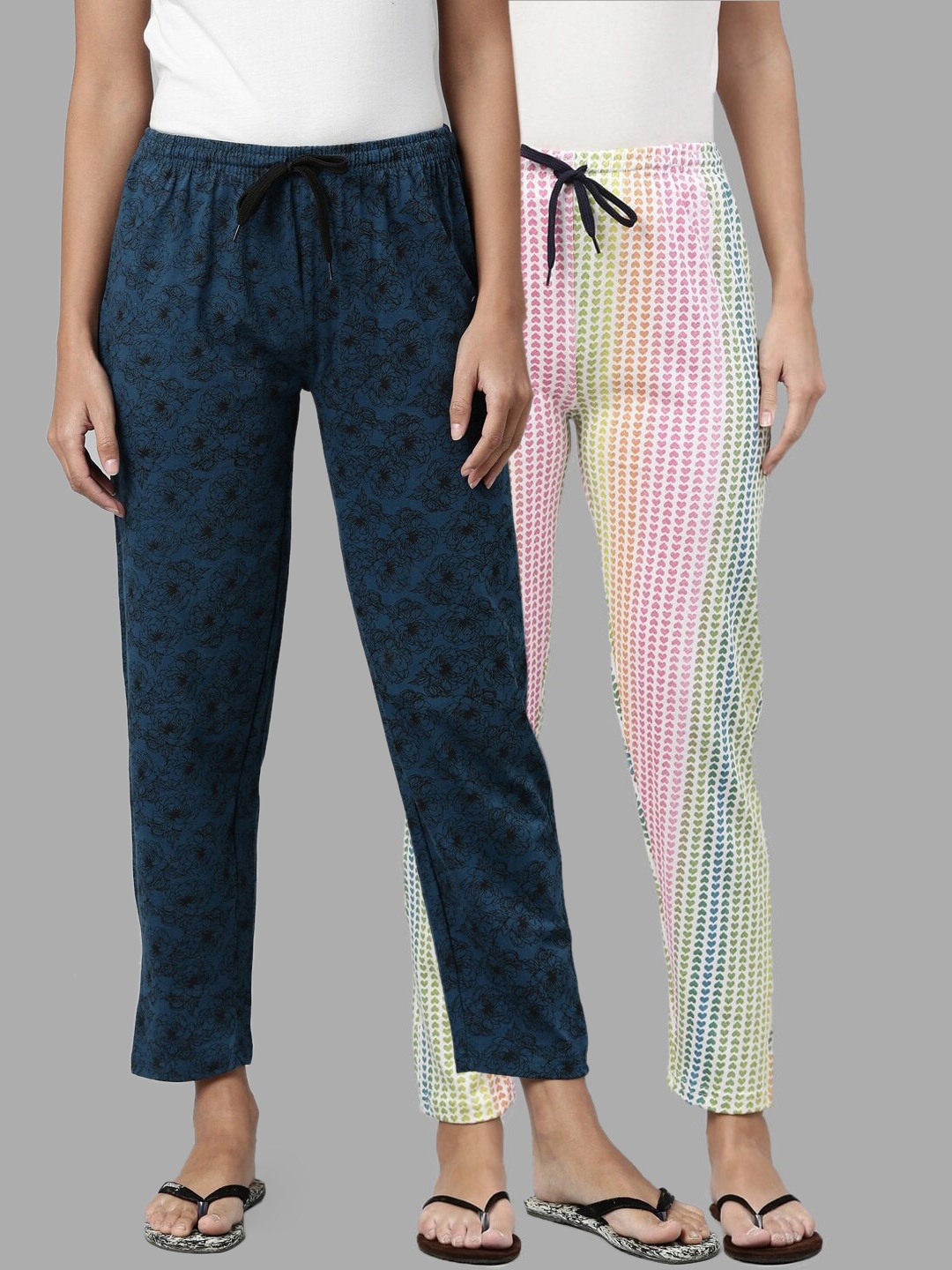 

Kryptic Women 100% Cotton Full Length Lounge Pants - Pack of 2, Teal