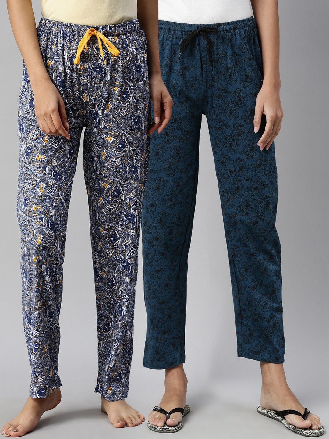

Kryptic Women Pack of 2 Printed Cotton Lounge Pants, Teal