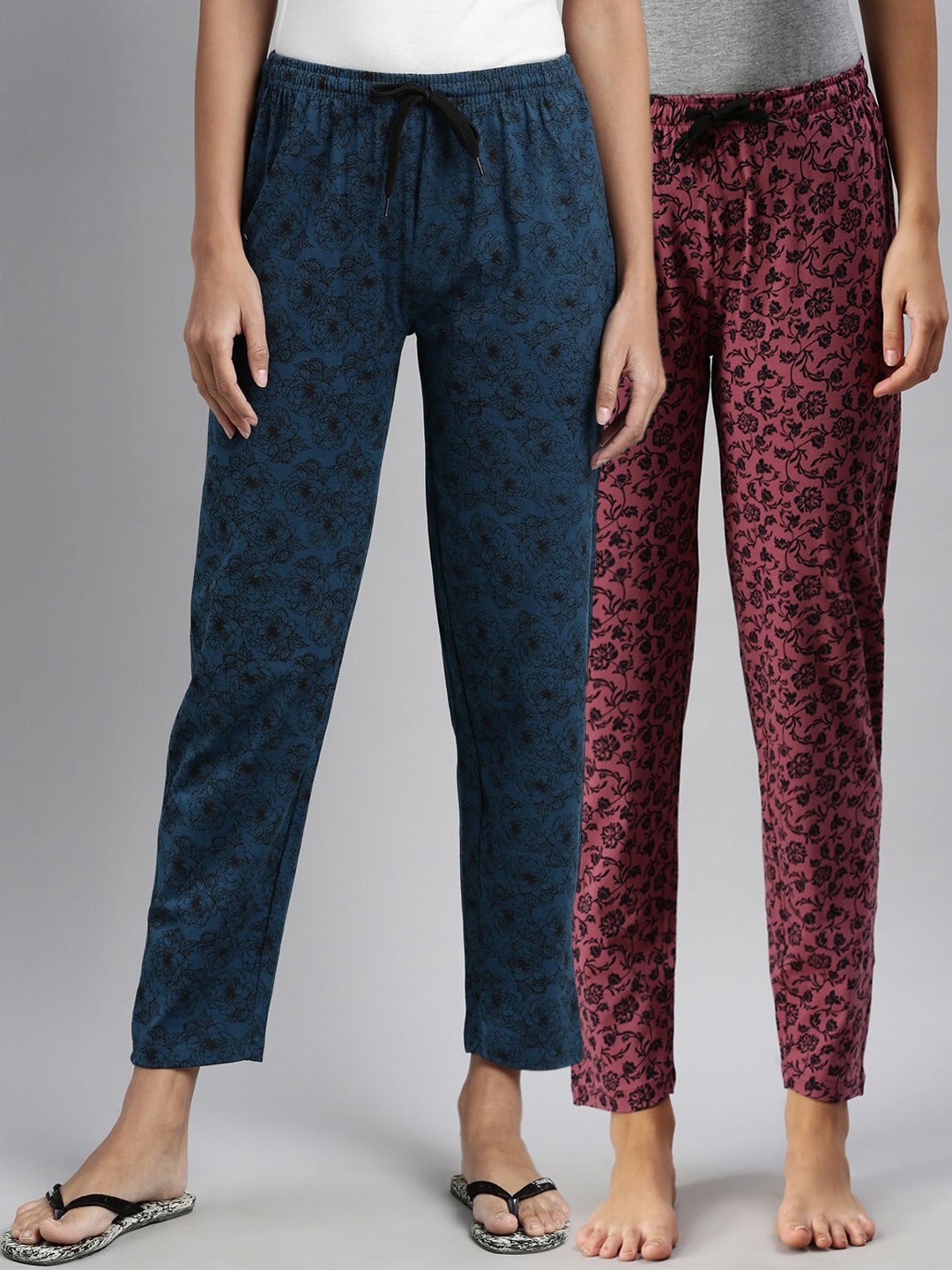 

Kryptic Women Pack of 2 Printed Cotton Lounge Pants, Teal