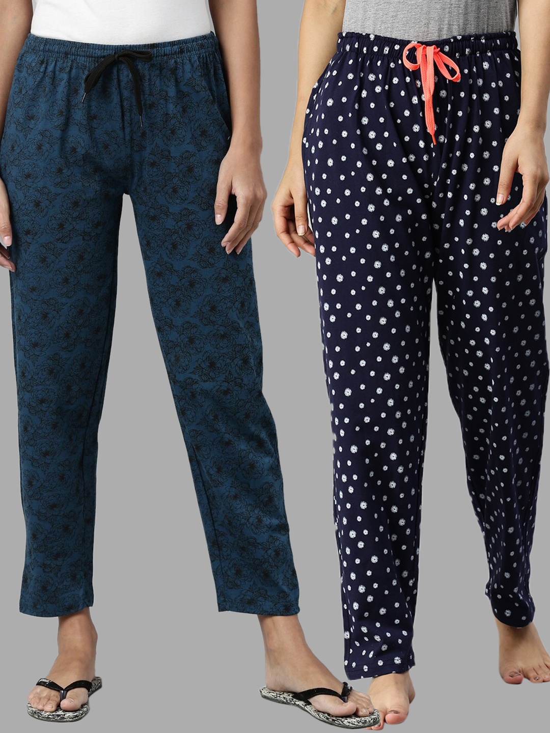 

Kryptic Women Pack Of 2 Teal & Navy Blue Printed Lounge Pants