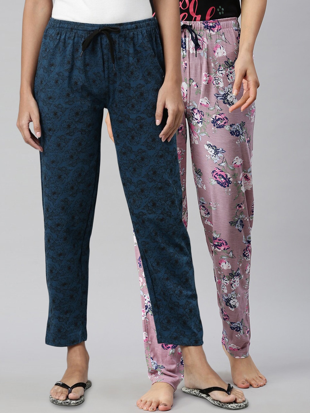 

Kryptic Women Teal & Mauve Pack Of 2 Printed Pure Cotton Pyjamas