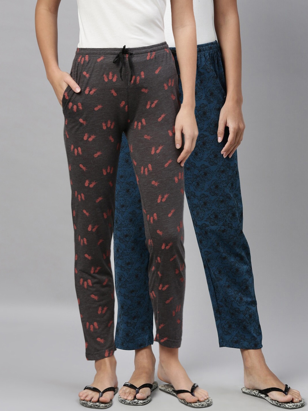 

Kryptic Women 100% Cotton Full Length Lounge Pants - Pack of 2, Teal