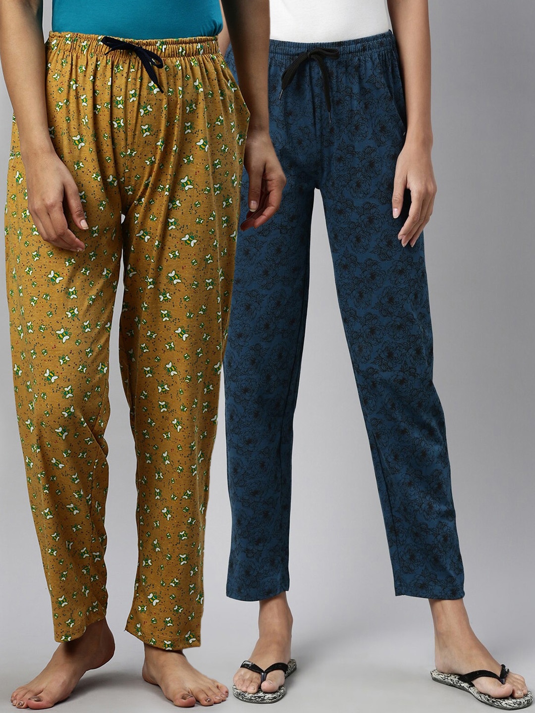 

Kryptic Women Pack of 2 Printed Cotton Lounge Pants, Teal