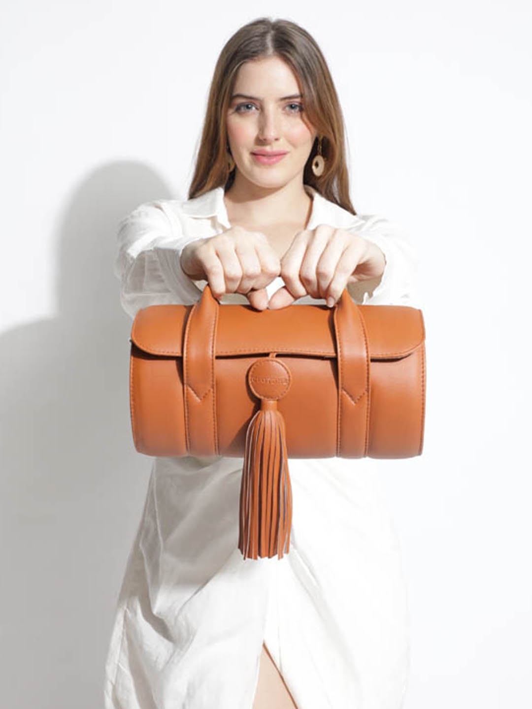 

Clotche Tan PU Structured Handheld Bag with Tasselled