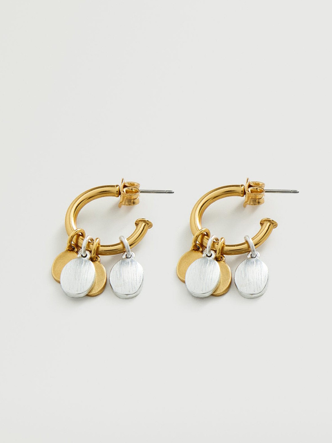 

MANGO Gold-Toned & Silver-Toned Crescent Shaped Drop Earrings