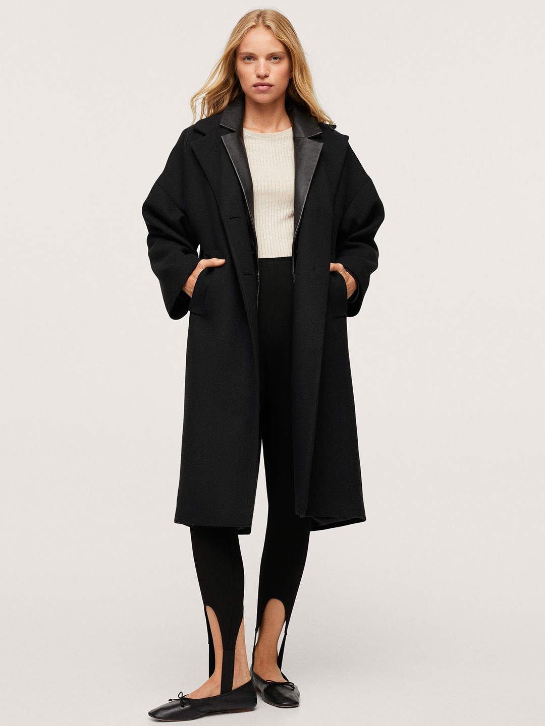 

MANGO Women Black Solid Open Front OverCoat